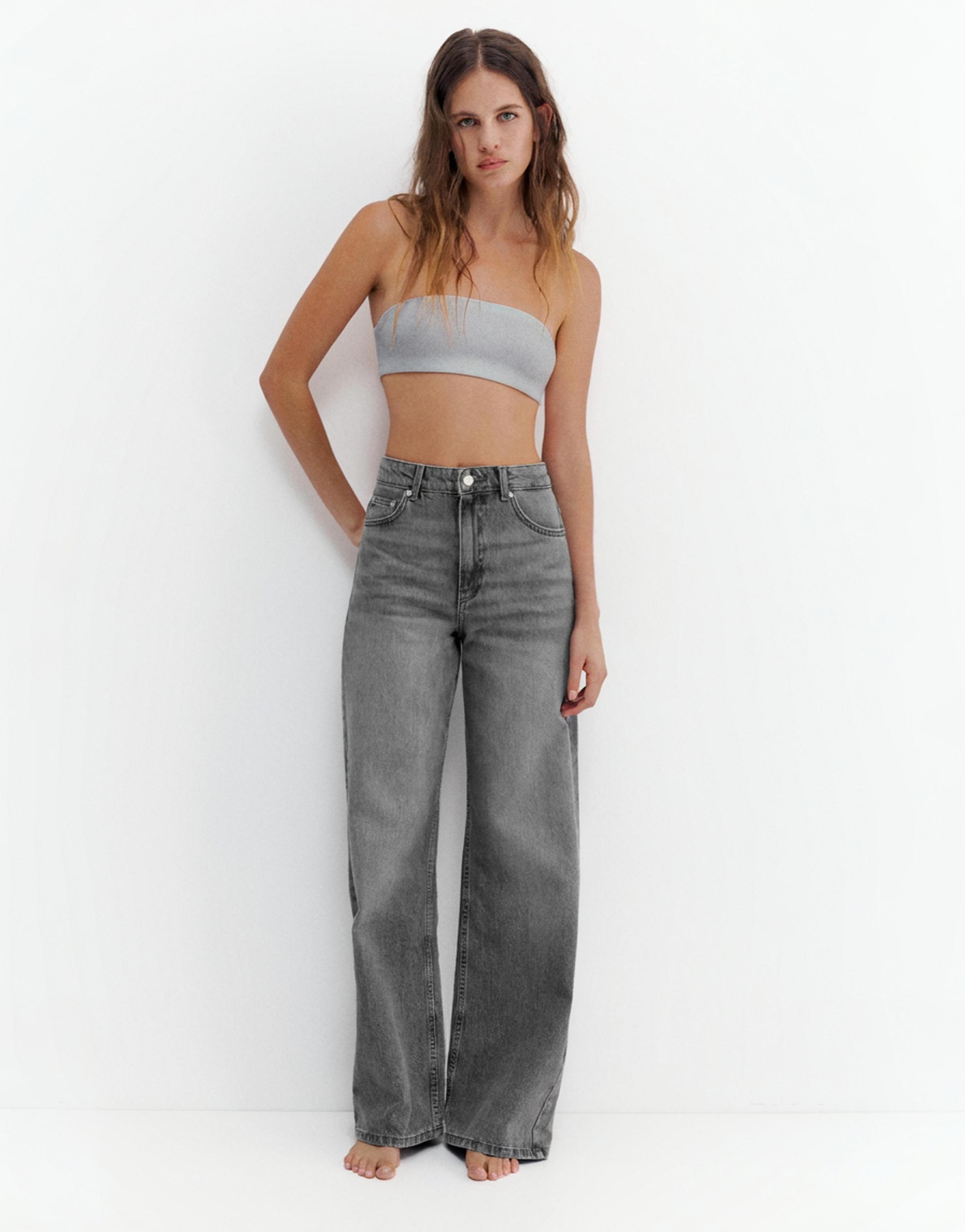 High-waist wide-leg jeans — Medium grey