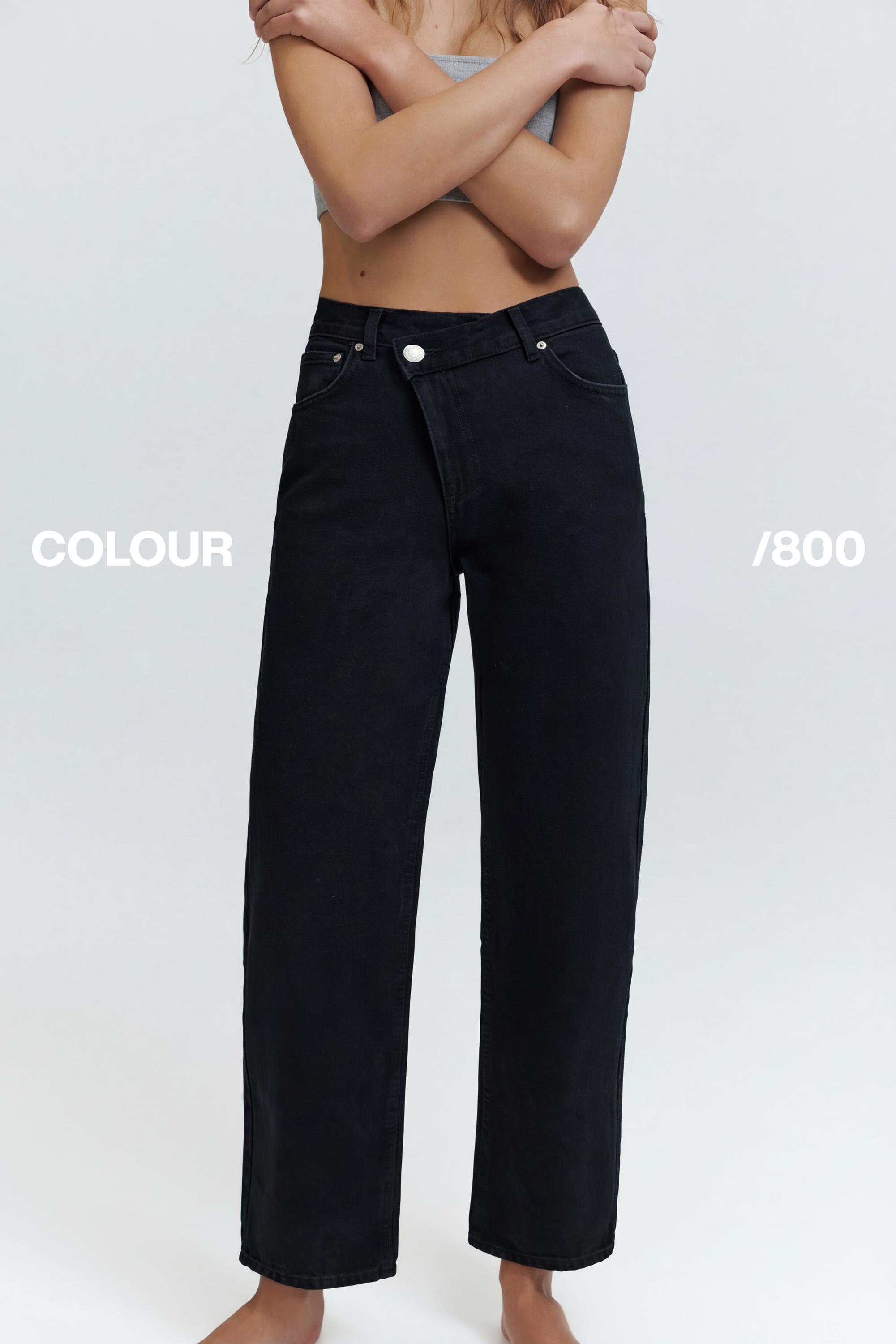 Straight-leg jeans with crossover waistband — Black