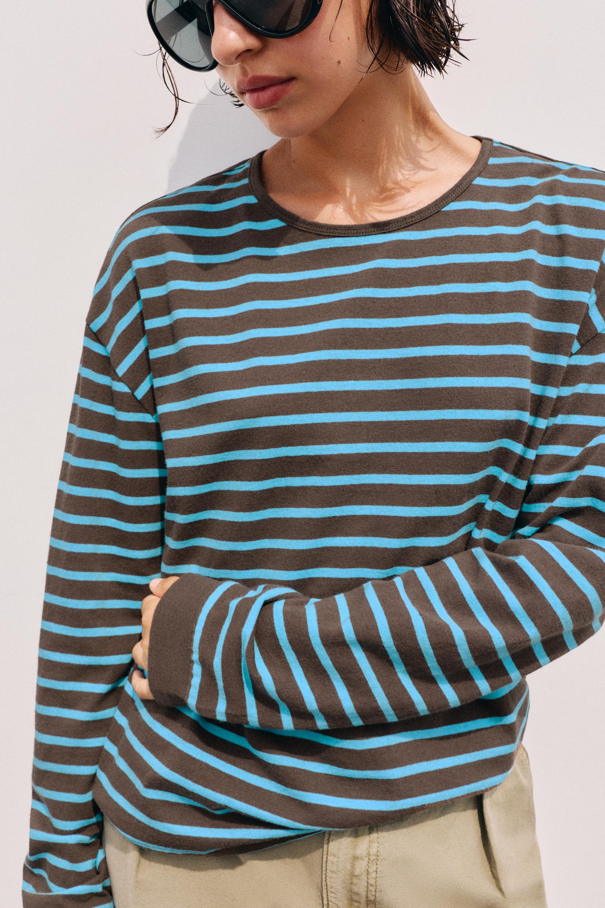 Oversize long sleeve striped T-shirt — Brown