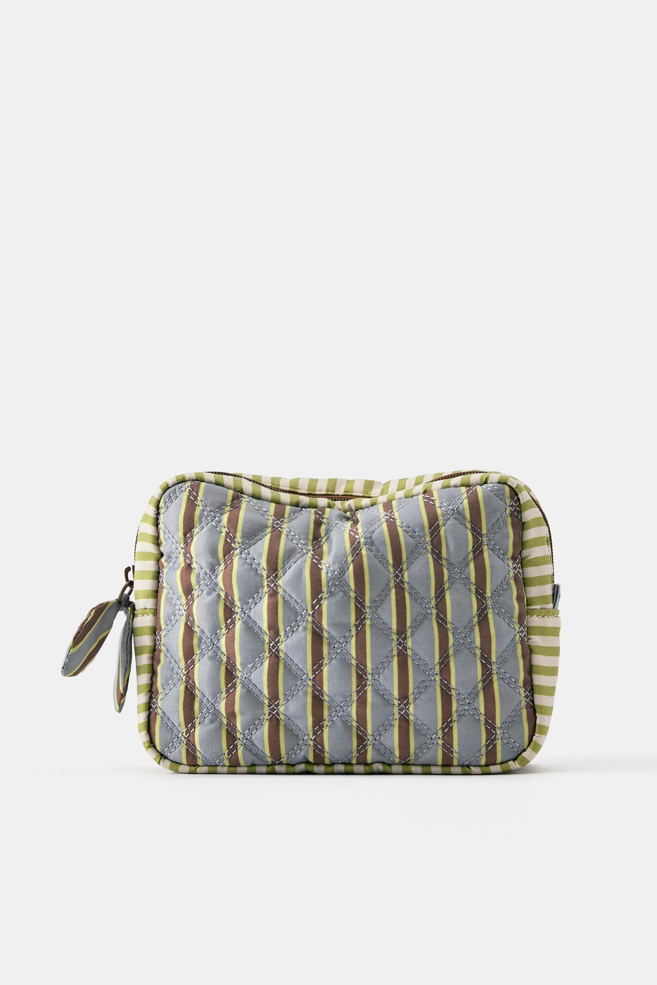 Striped quilted wash bag — Green