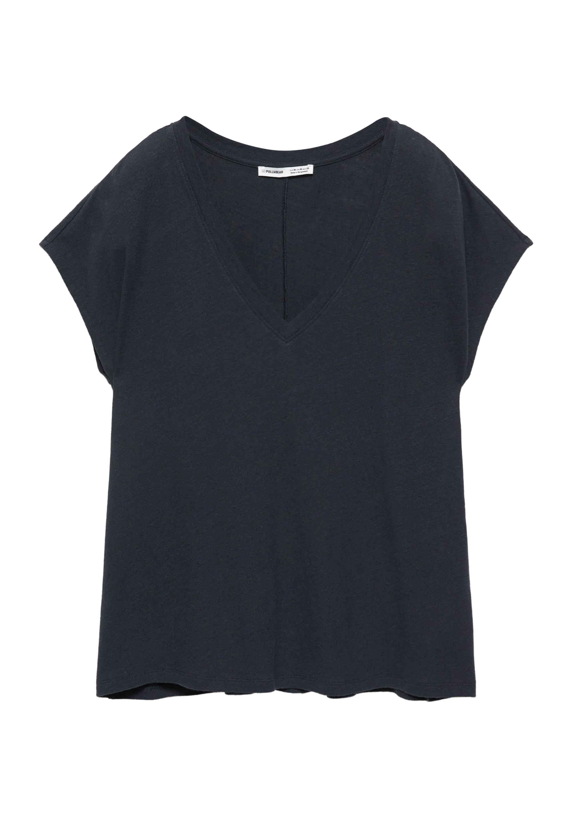 V-neck linen T-shirt — Medium grey