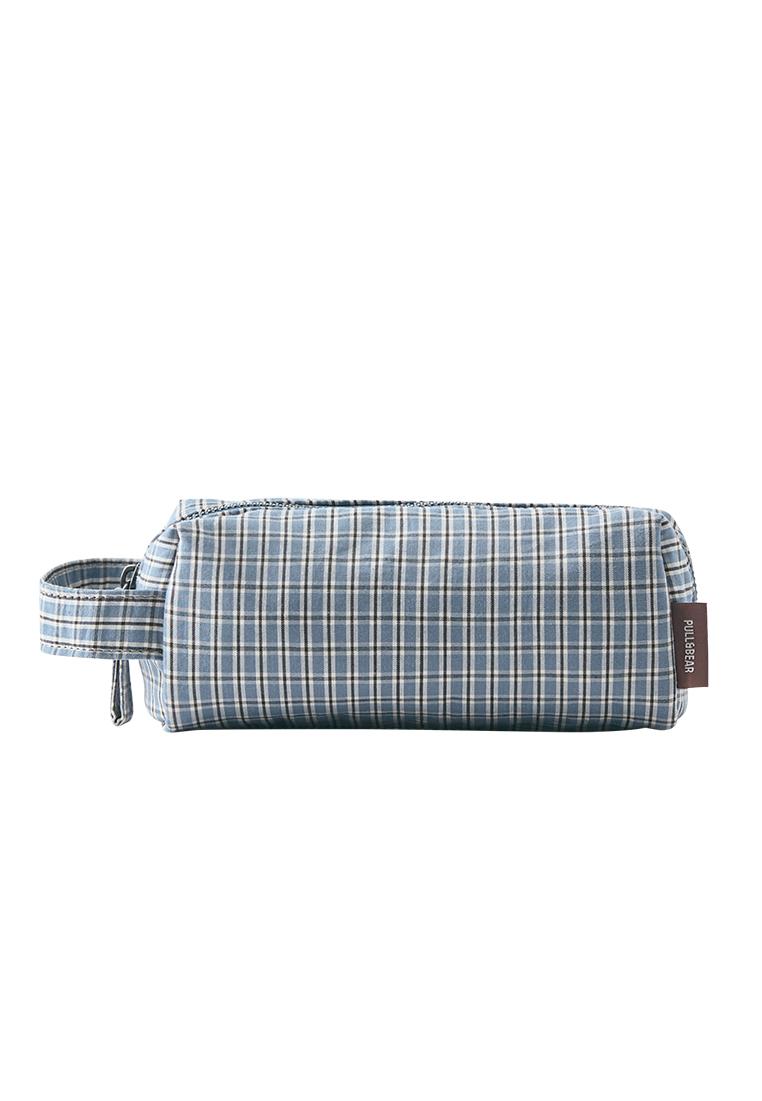 Check print pencil case — Blue