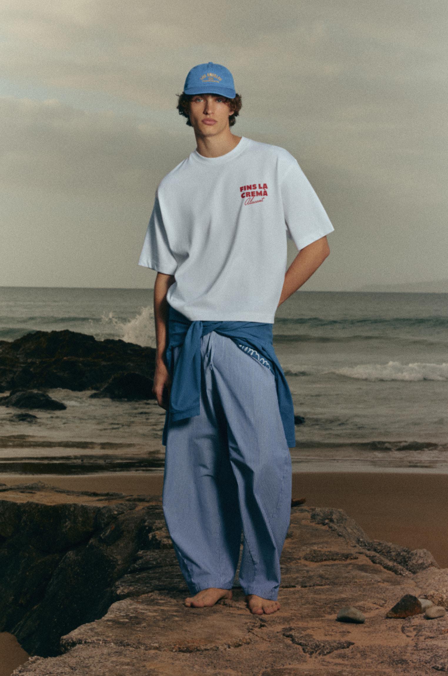 Relaxed fit striped pyjama-style trousers — Blue