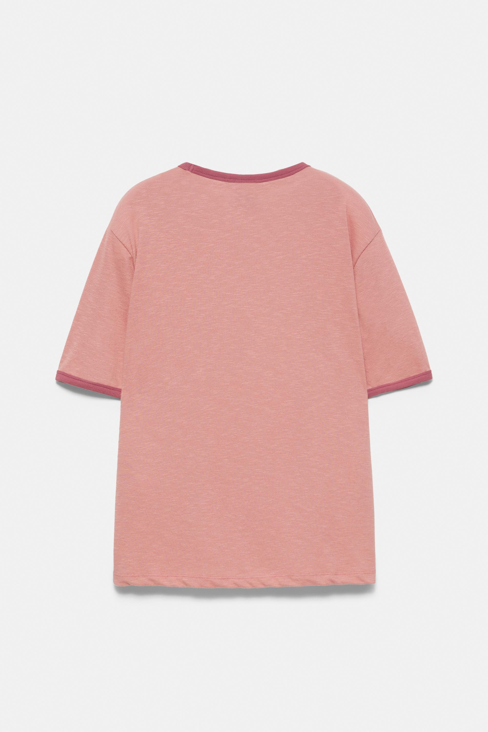 Contrast ribbed T-shirt — Pink