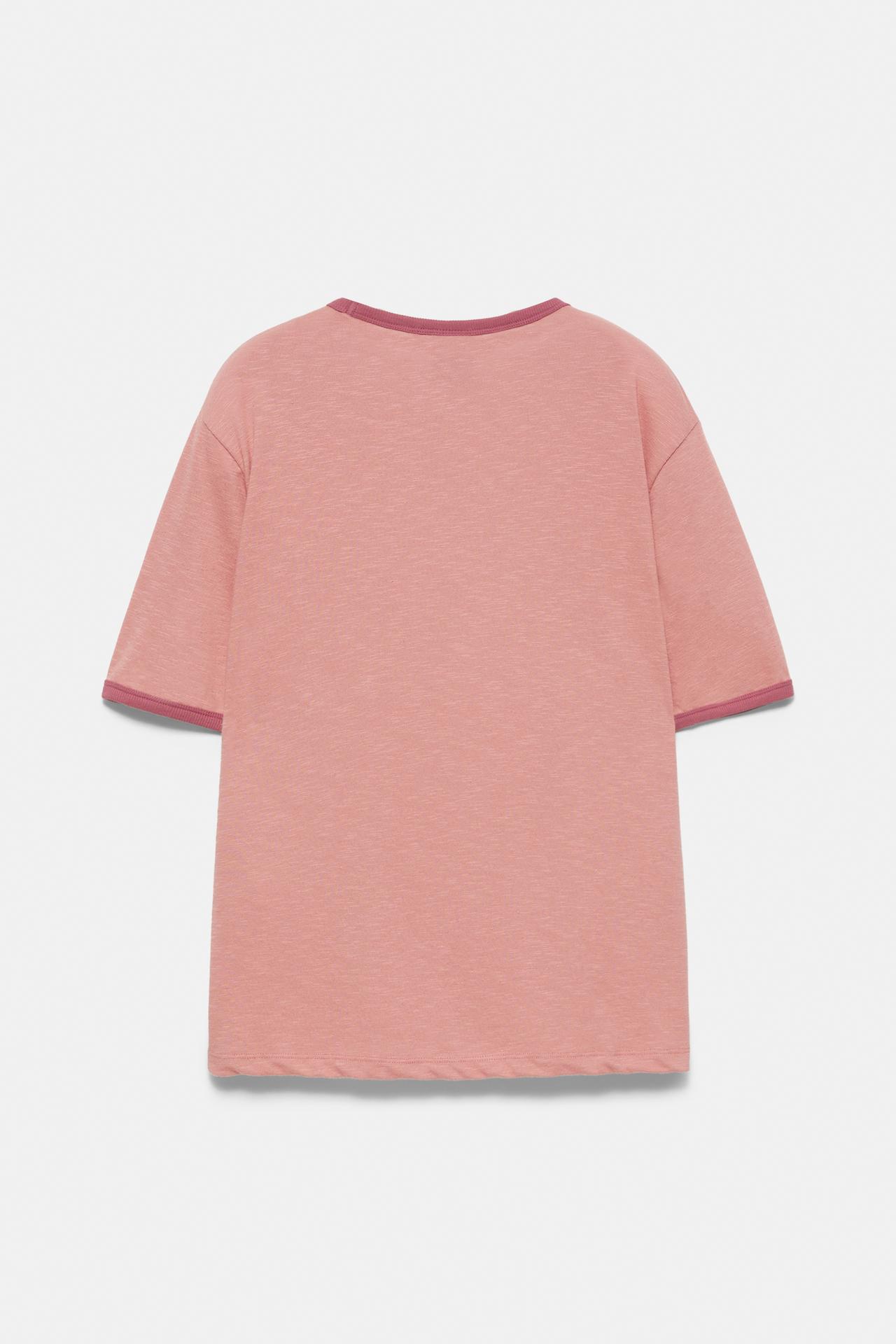Contrast ribbed T-shirt — Pink