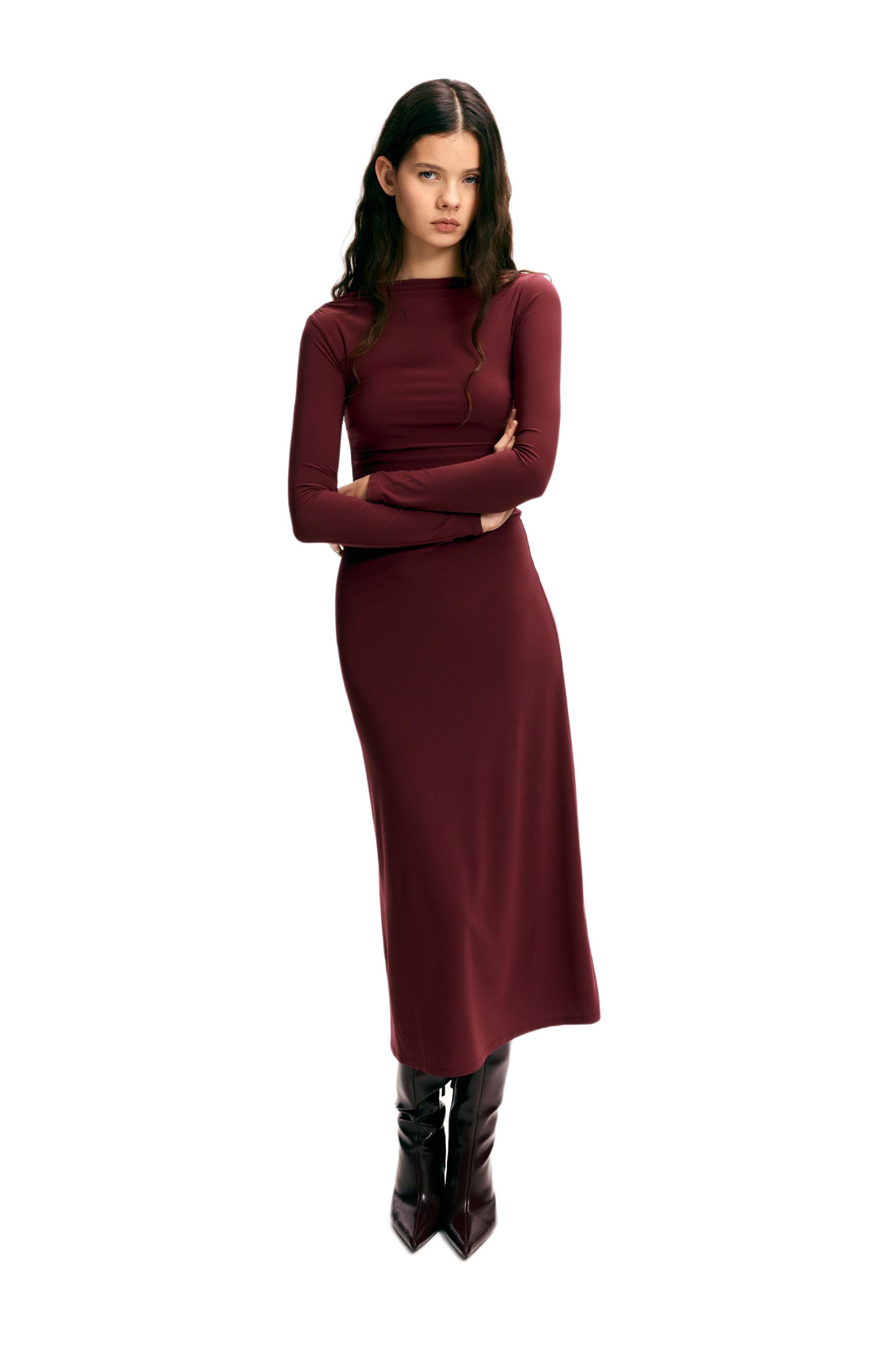 Soft draped midi dress — Burgundy