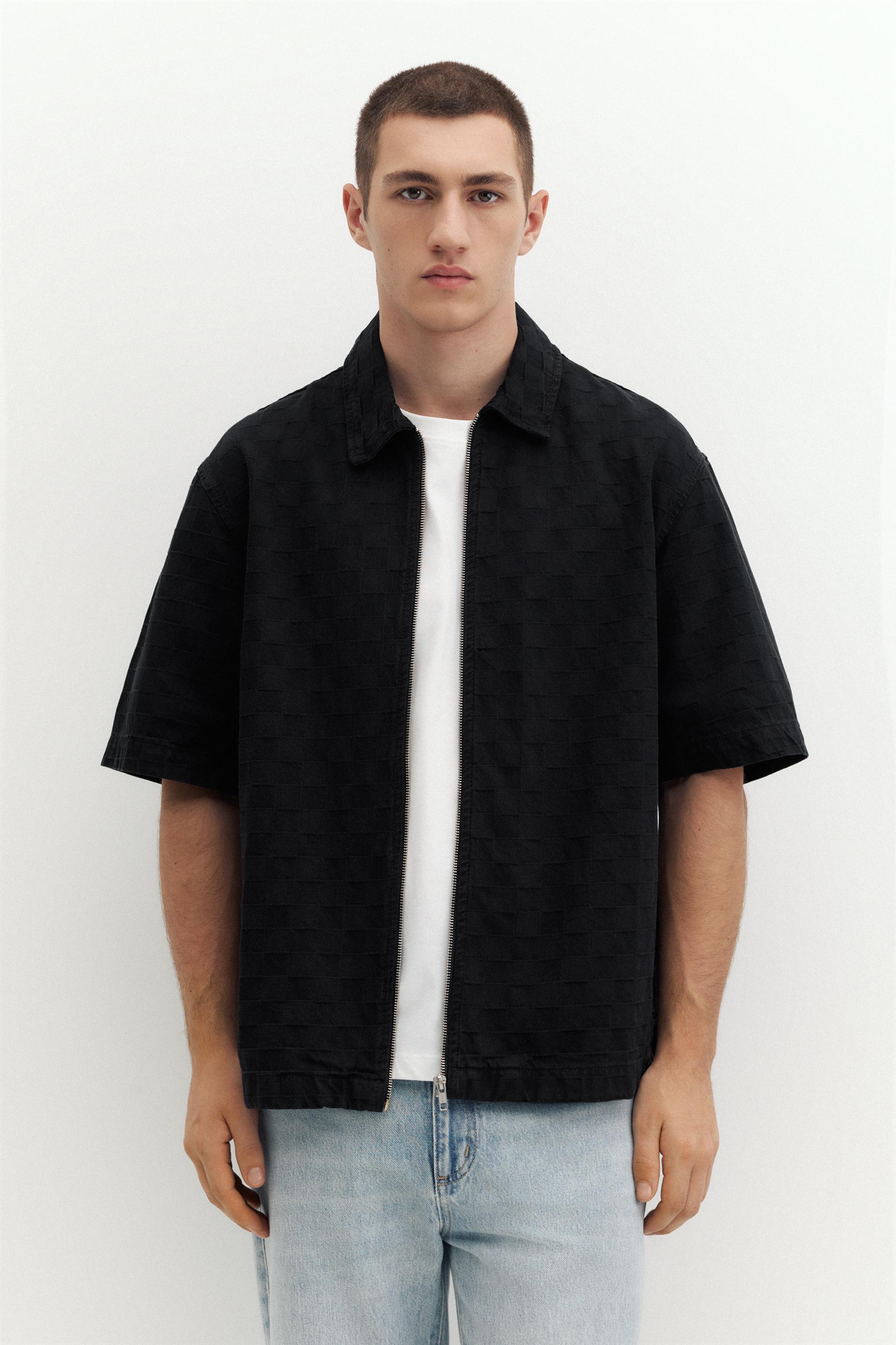 Short sleeve zip check shirt — Black