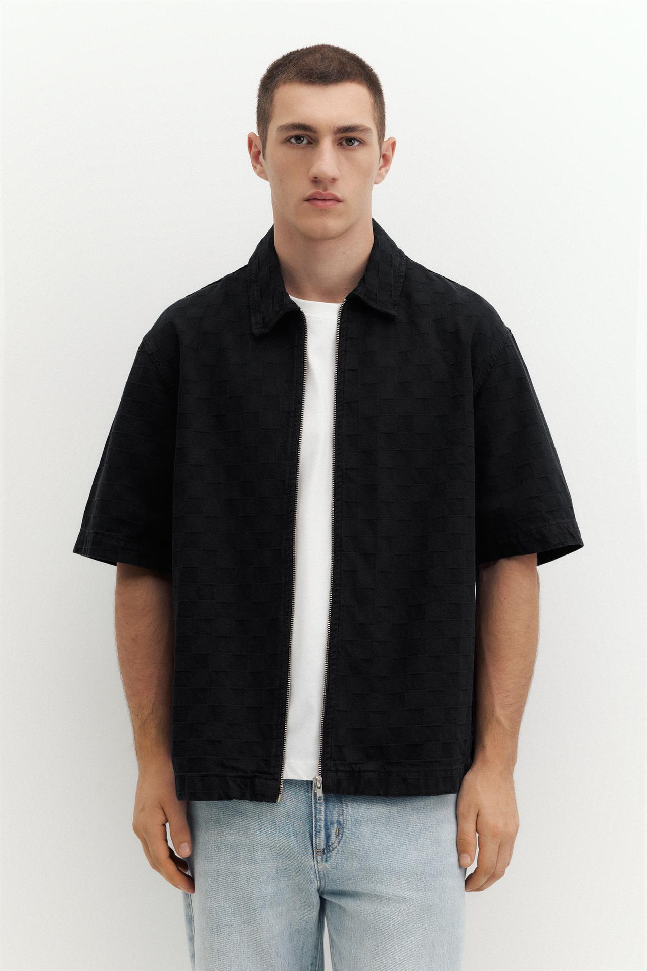 Short sleeve zip check shirt — Black