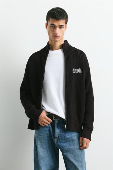 Embroidered zip cardigan — Black 2