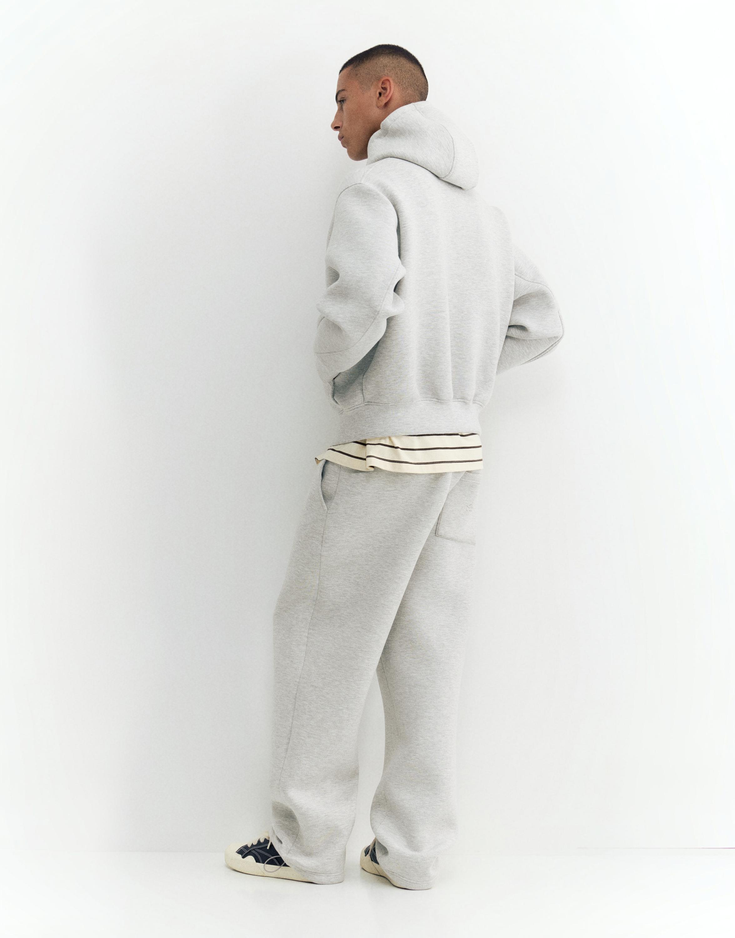 Neoprene-effect zip-up hoodie — Grey marl