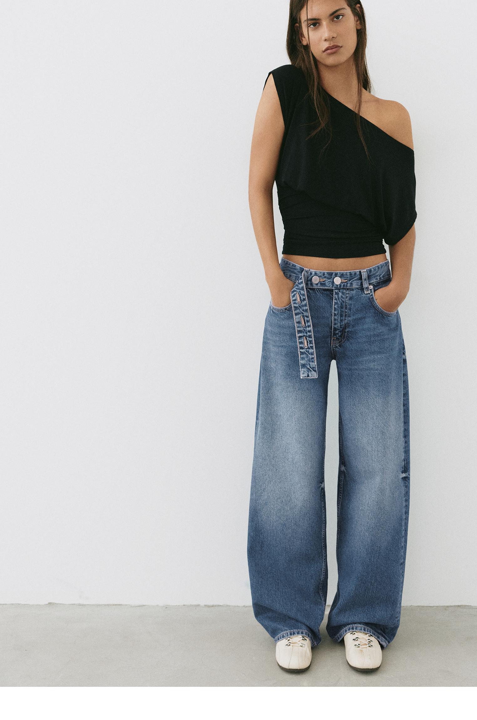 Relaxed fit baggy jeans with belt — Dark blue