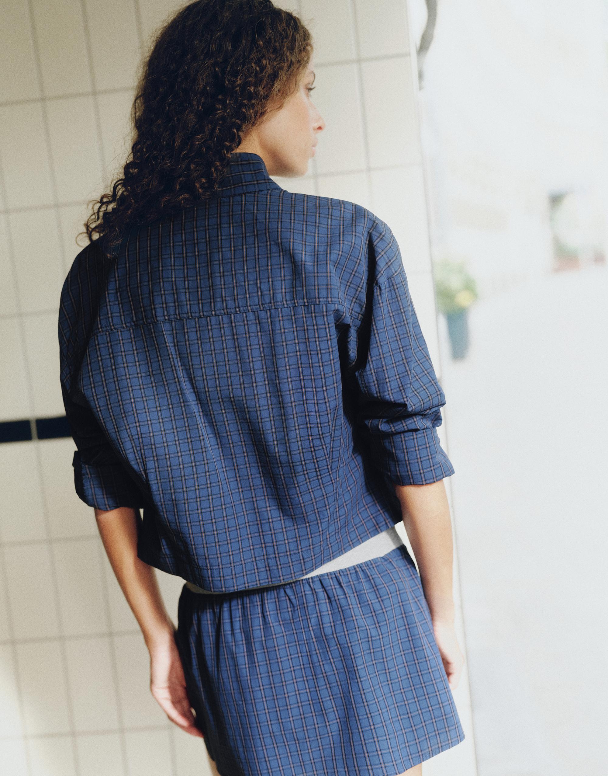 Combined check mini skirt — Navy