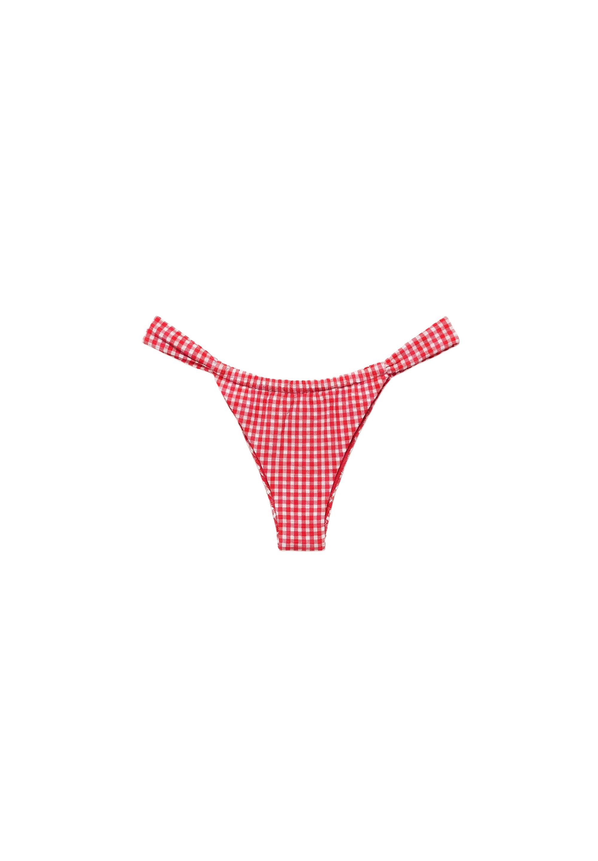 Gingham bikini bottoms with gathering — Red