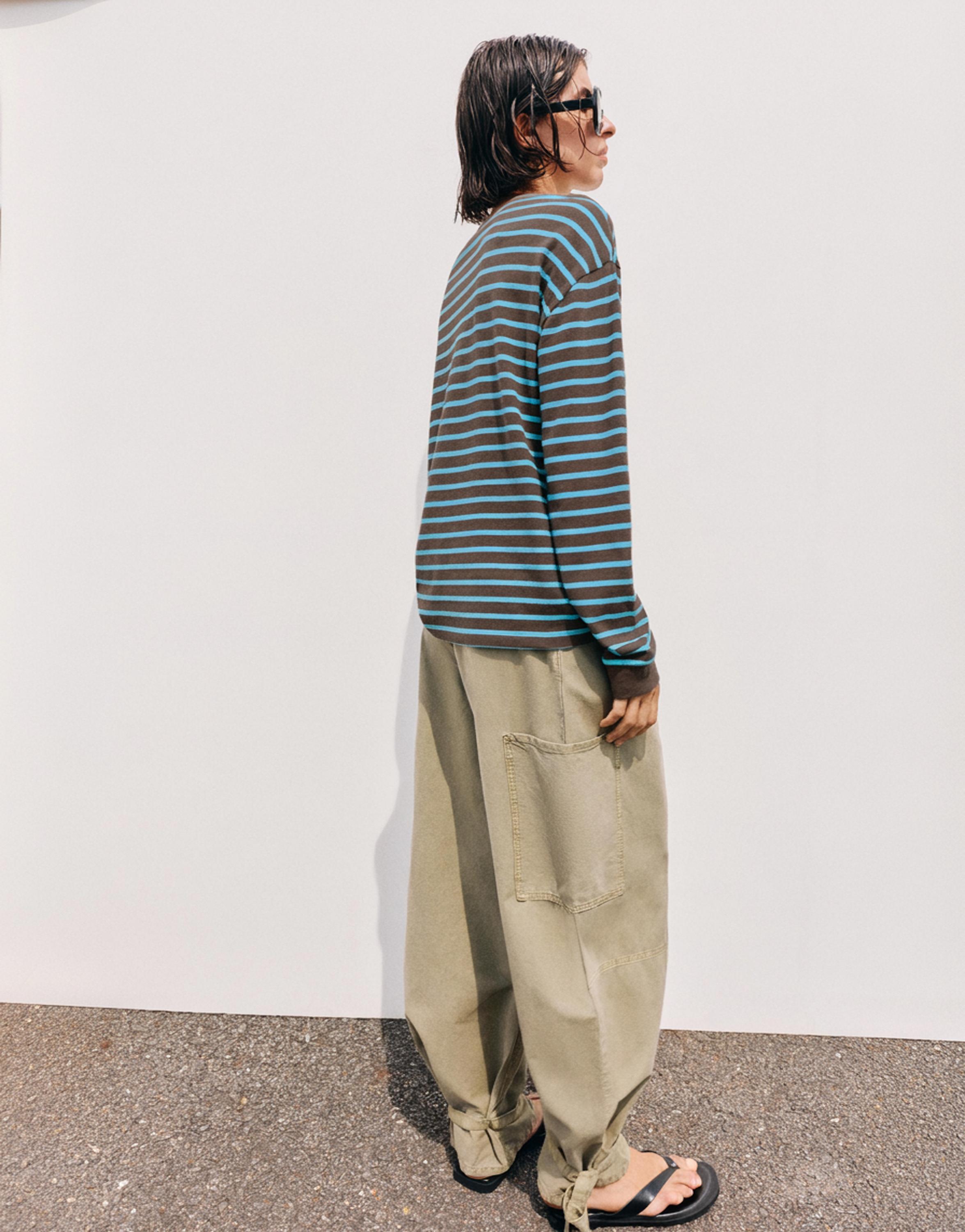 Oversize long sleeve striped T-shirt — Brown