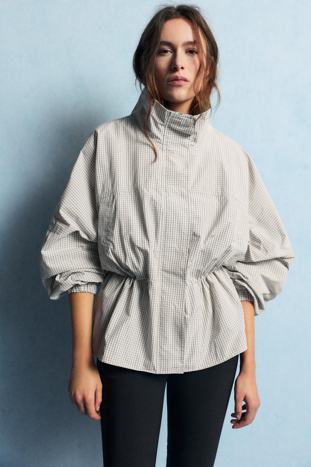 Checked high neck jacket