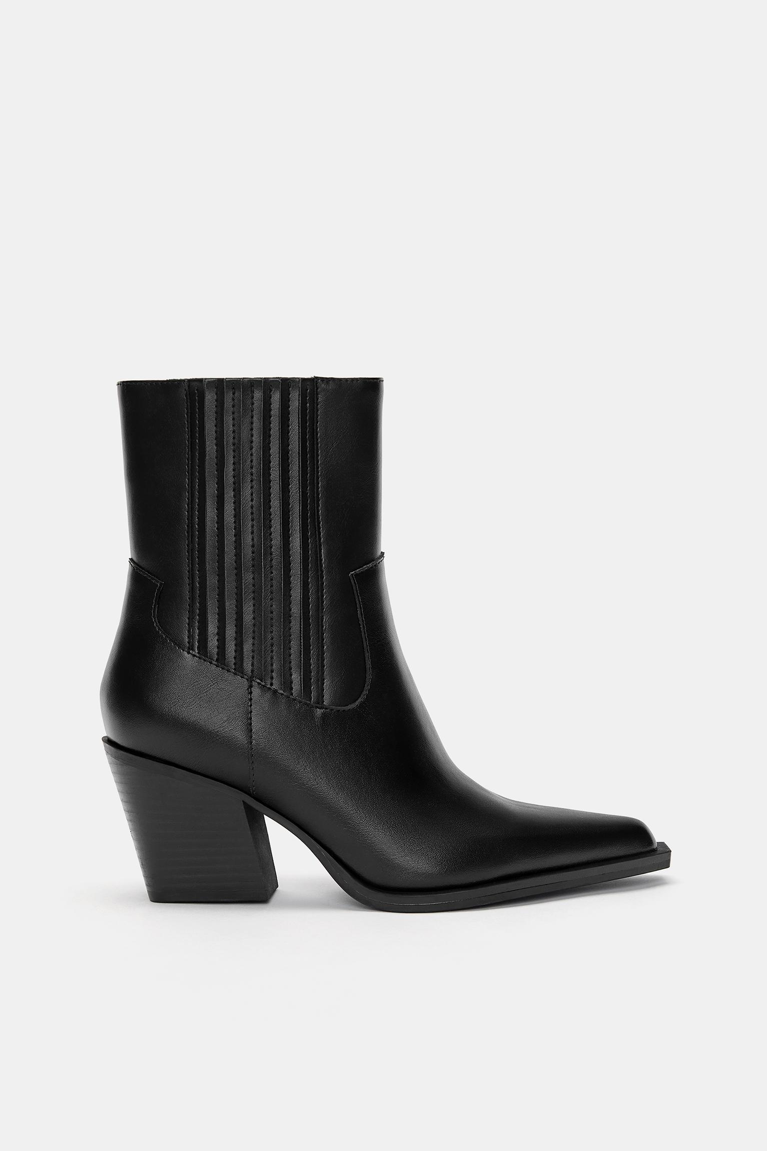 Cowboy heel ankle boots — Black