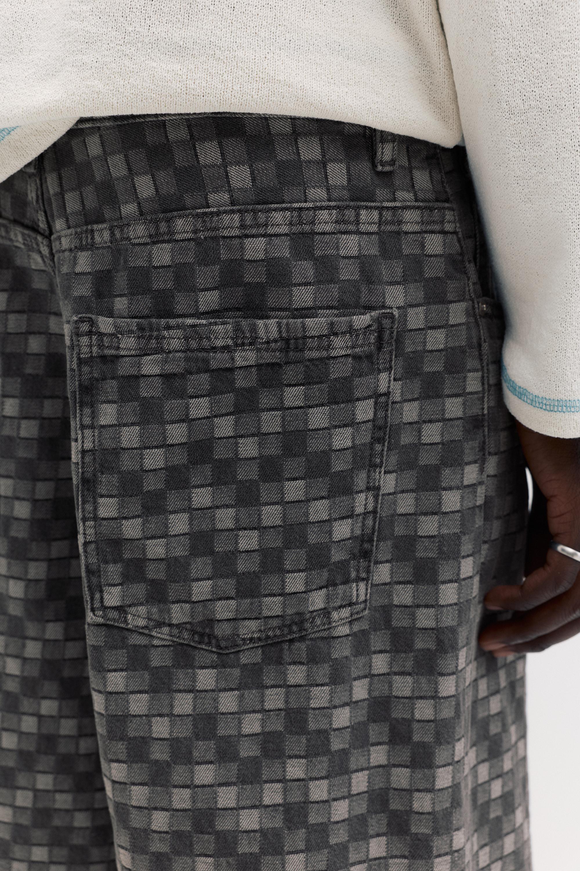Checked denim Bermuda shorts — Faded black
