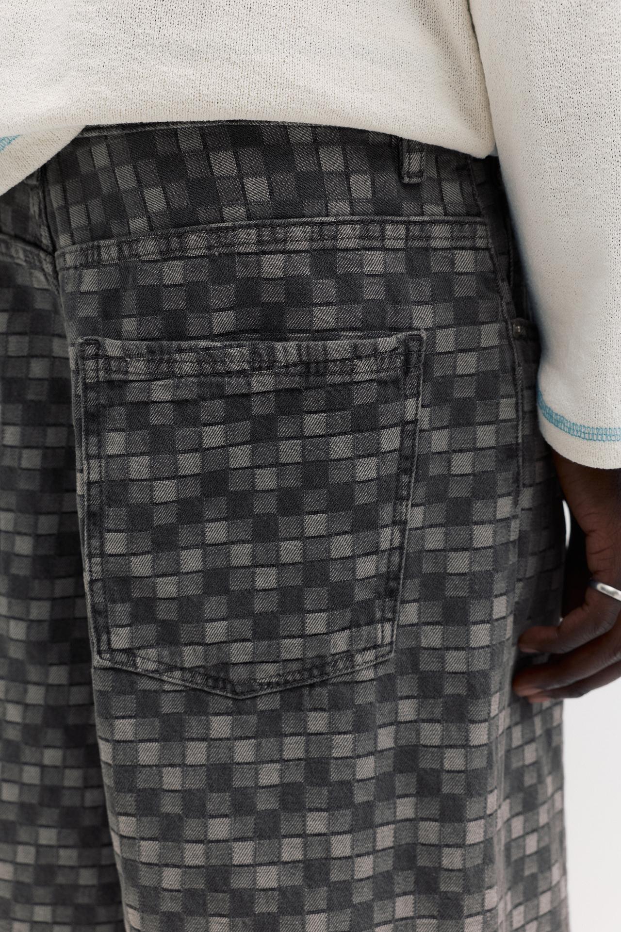 Checked denim Bermuda shorts — Faded black