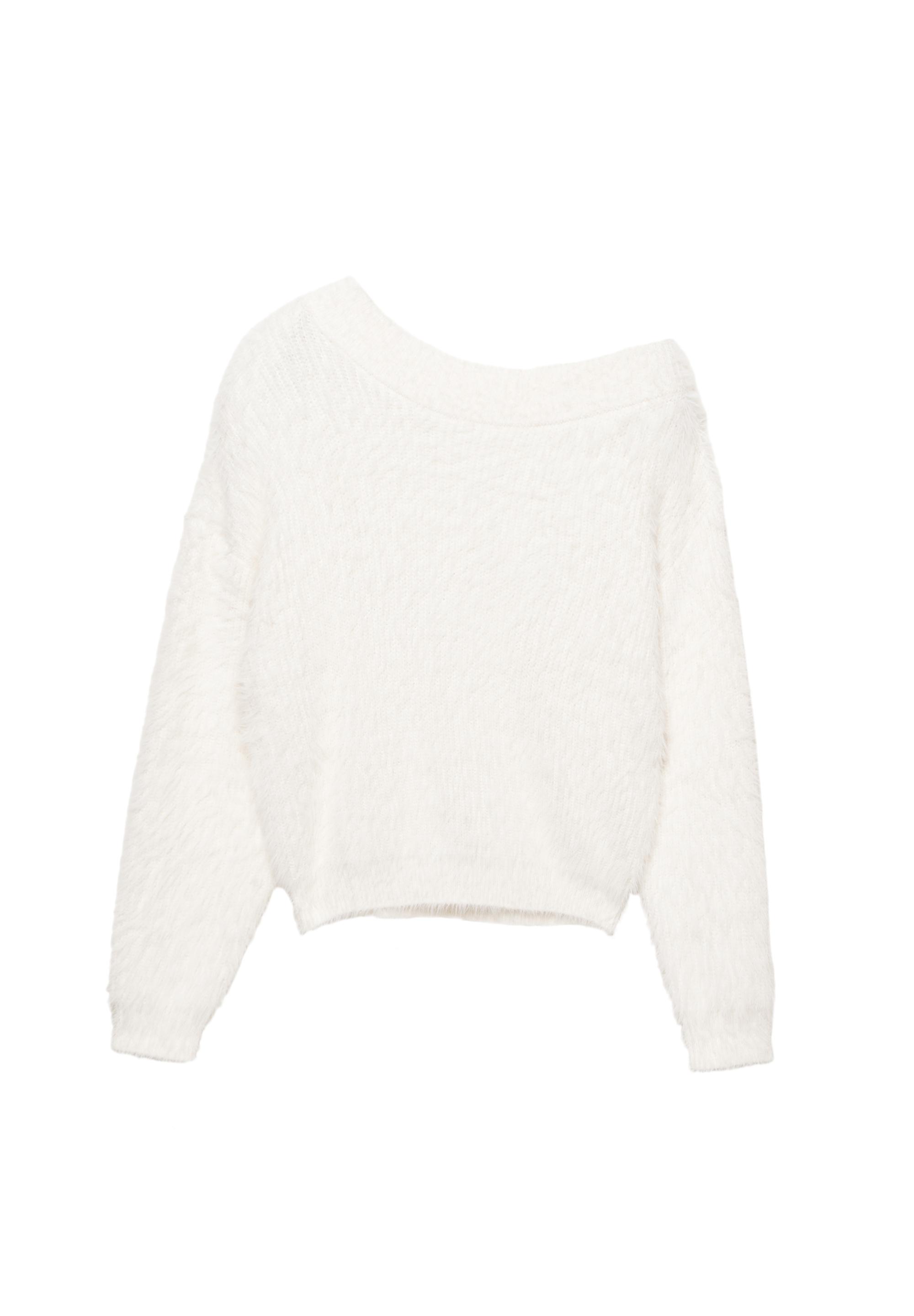 Asymmetric faux fur sweater — Ecru