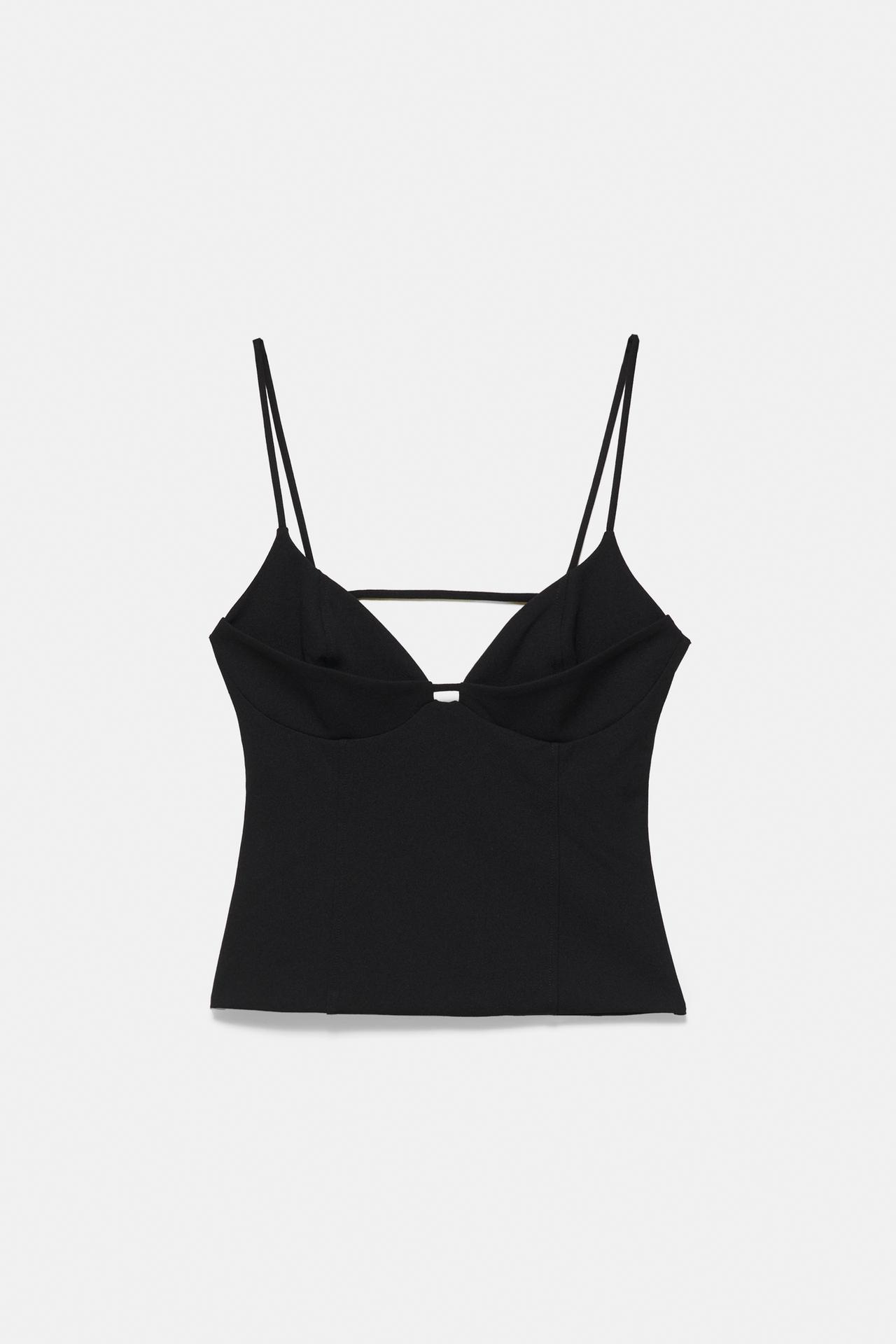 Strappy corsetry-inspired top — Black