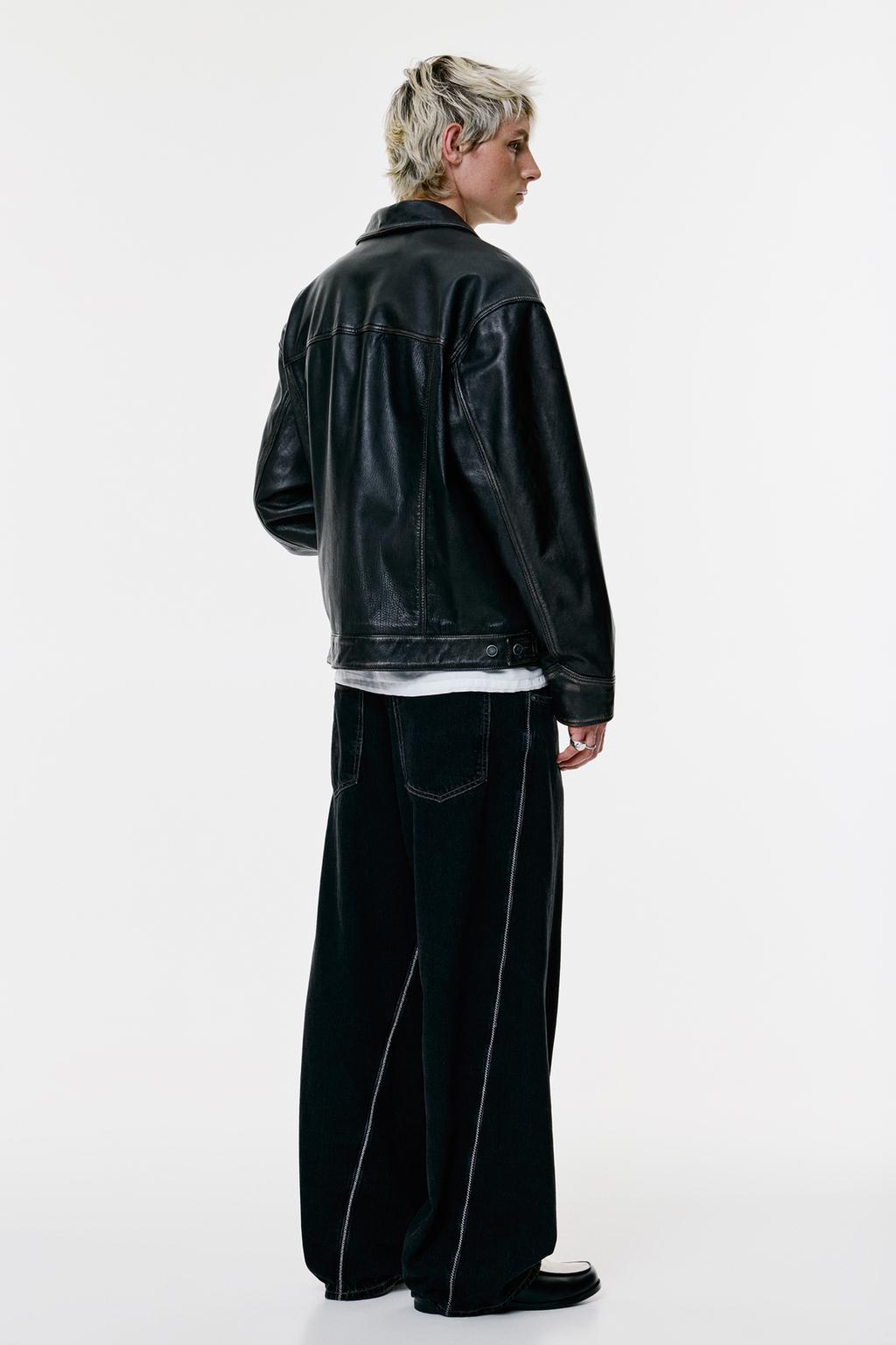 Black wide-leg contrast stitch jeans pull&bear