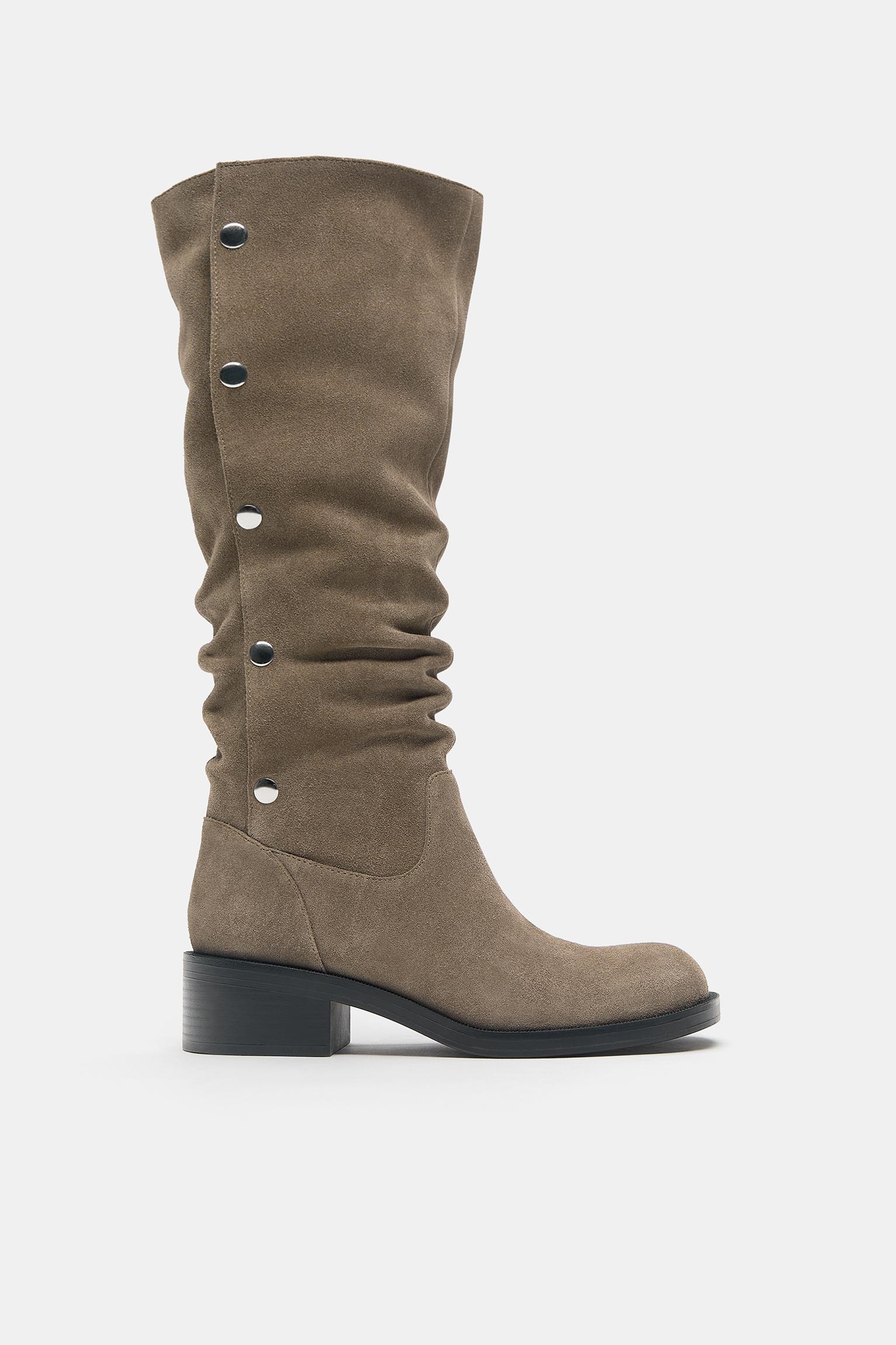 Studded leather tall boots — Brown