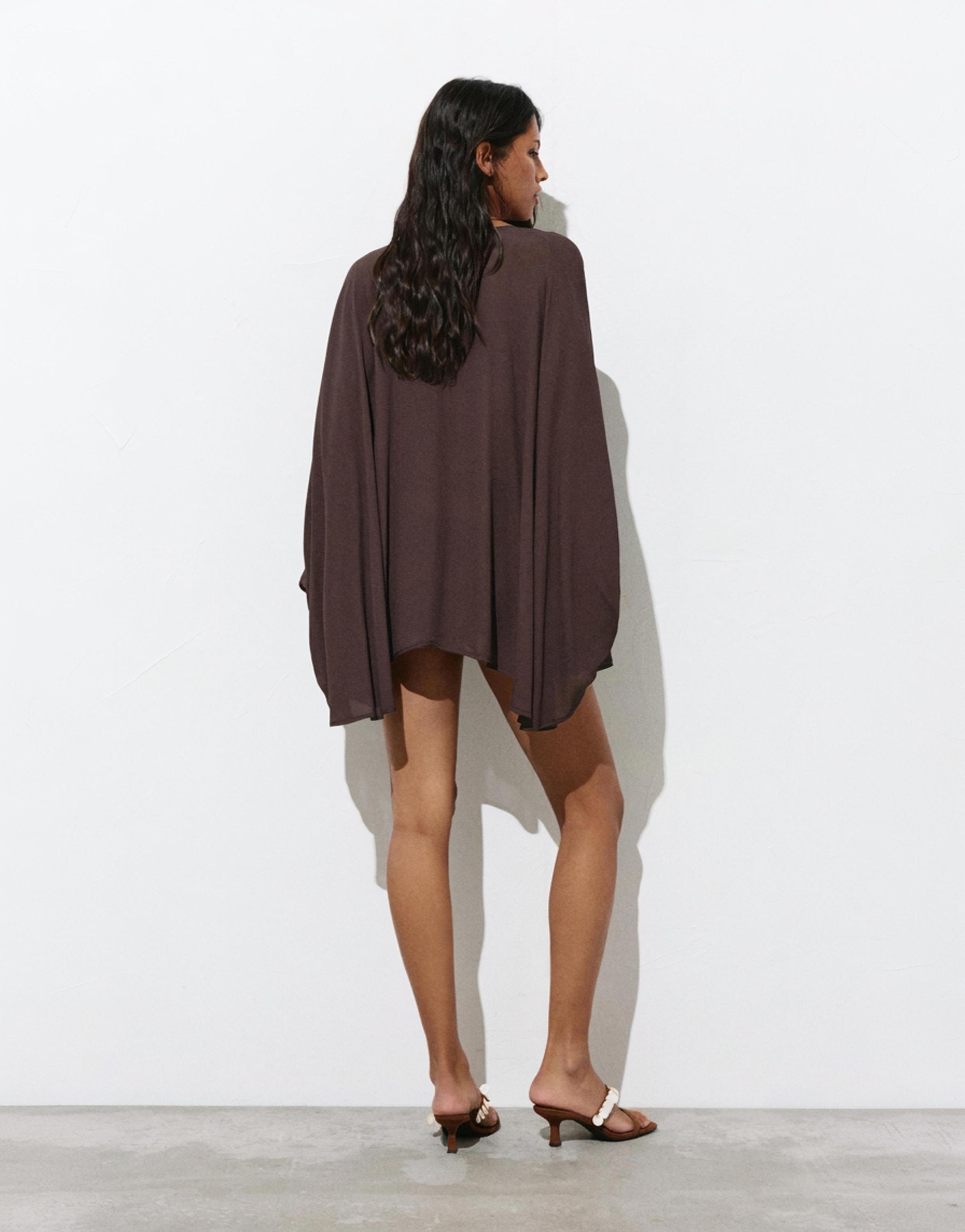 Flowing cape blouse — Chocolate