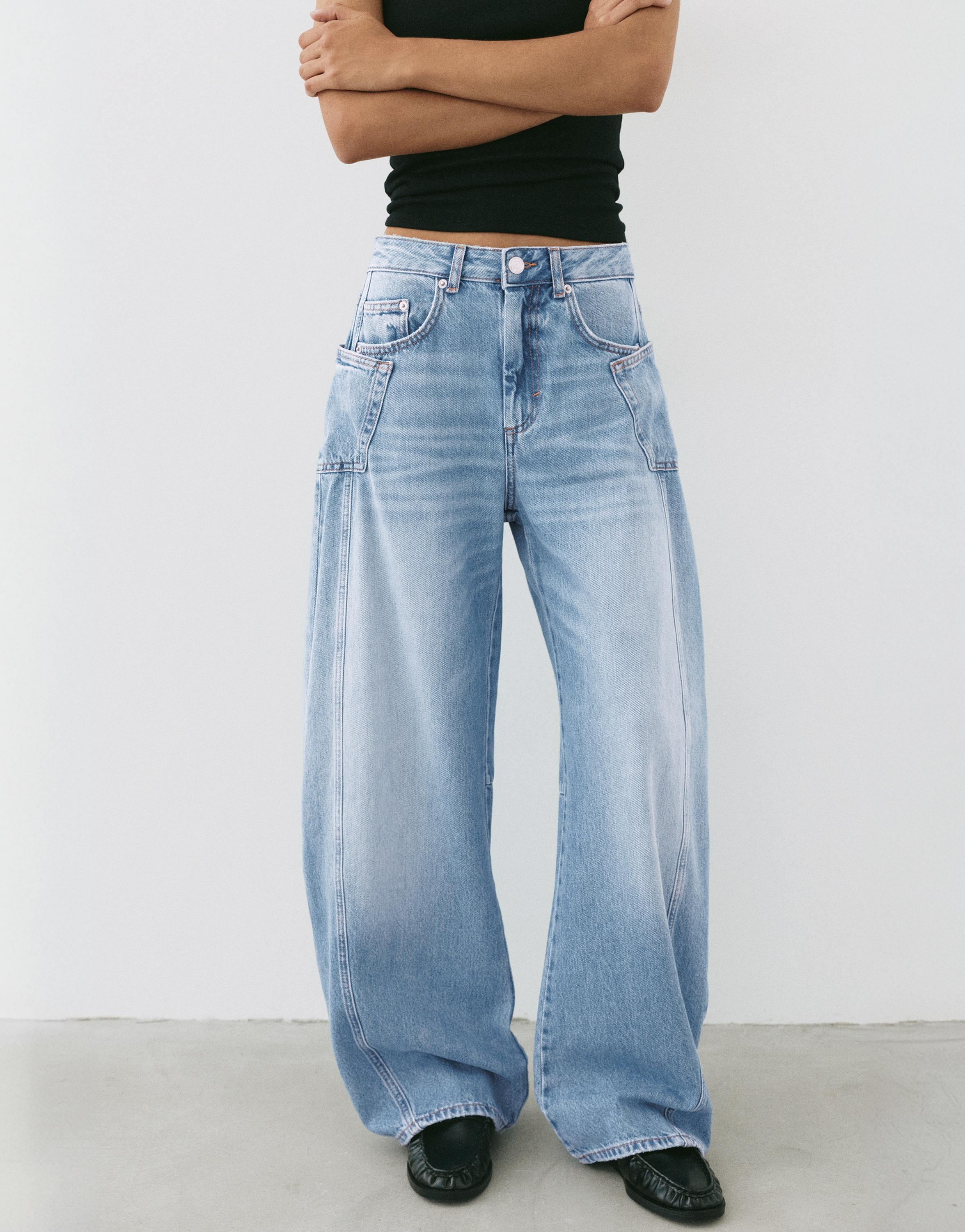 Seam detail balloon-fit baggy jeans — Pale blue