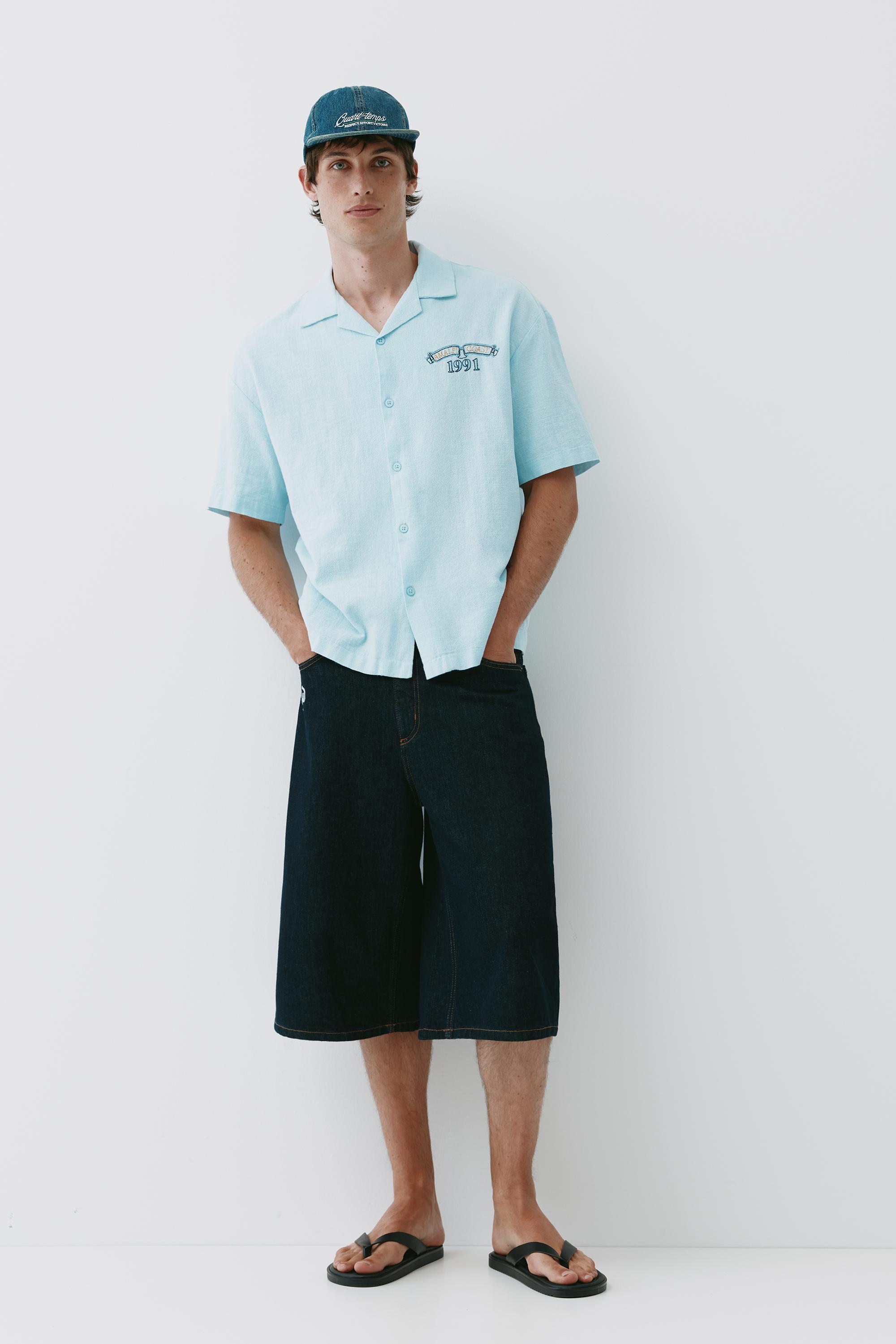 Short sleeve embroidered shirt — Pale blue
