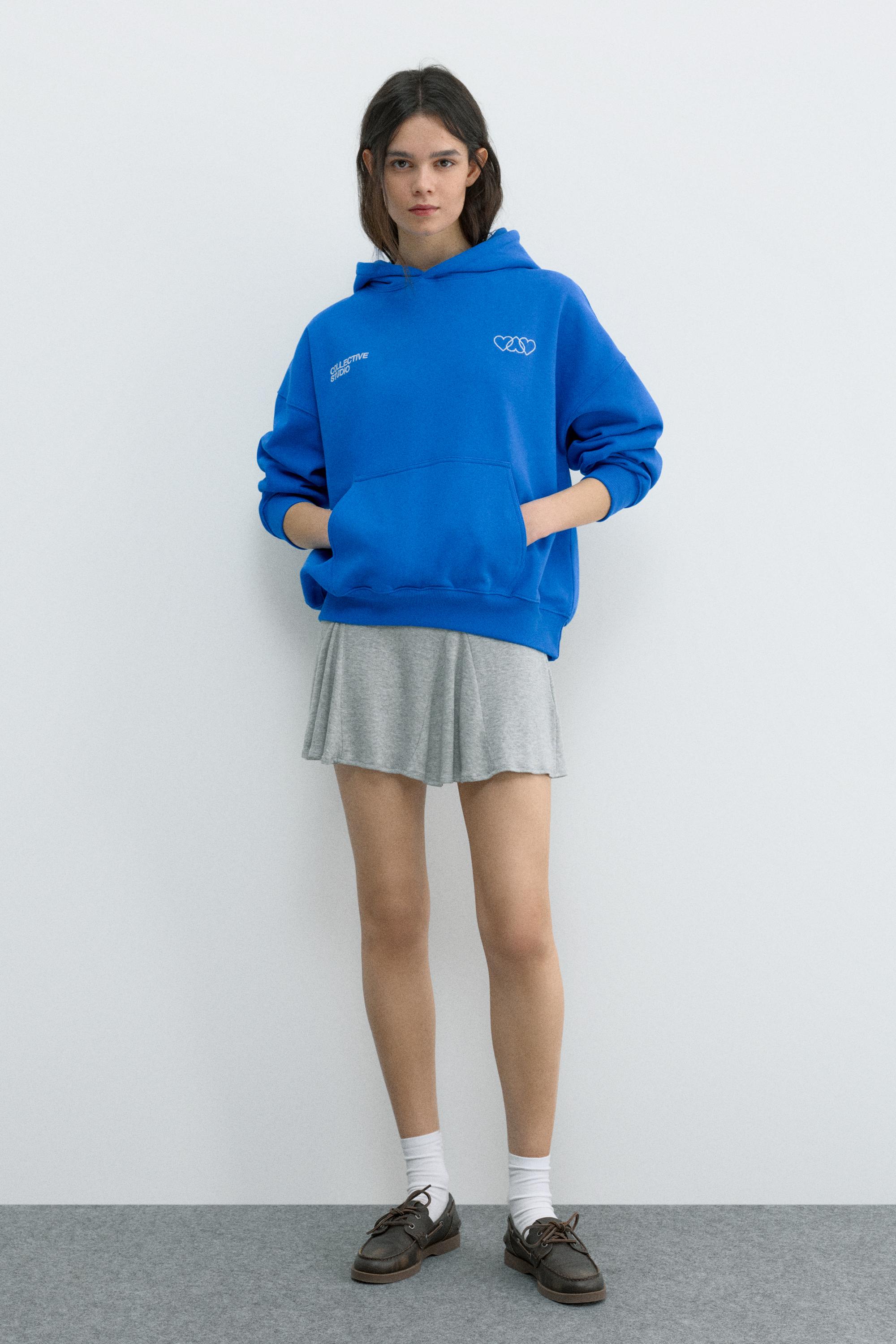 Mavi kalp desenli kapüşonlu sweatshirt - Görsel 10