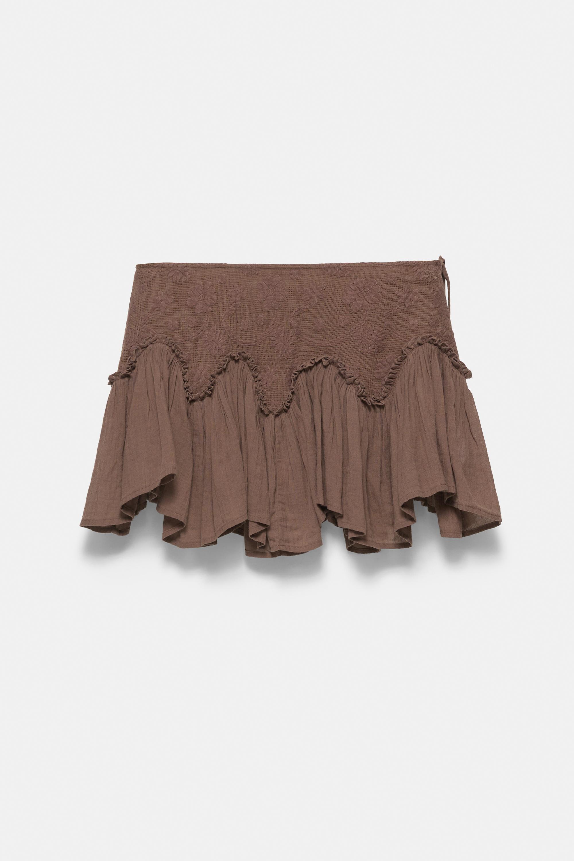Brown ruffled mini skirt