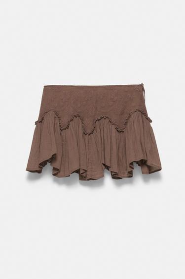 Brown ruffled mini skirt — Brown 4