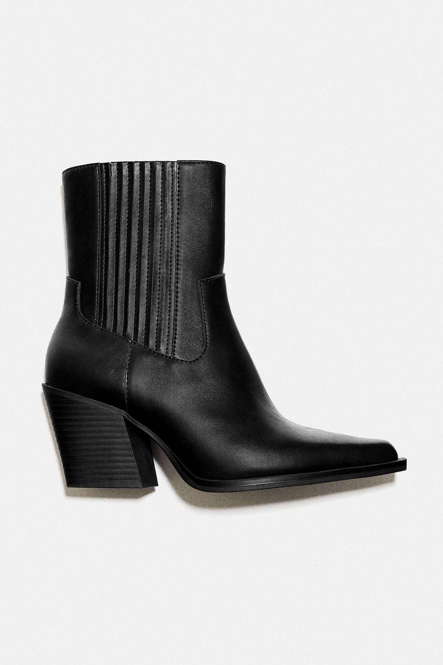 Cowboy heel ankle boots — Black