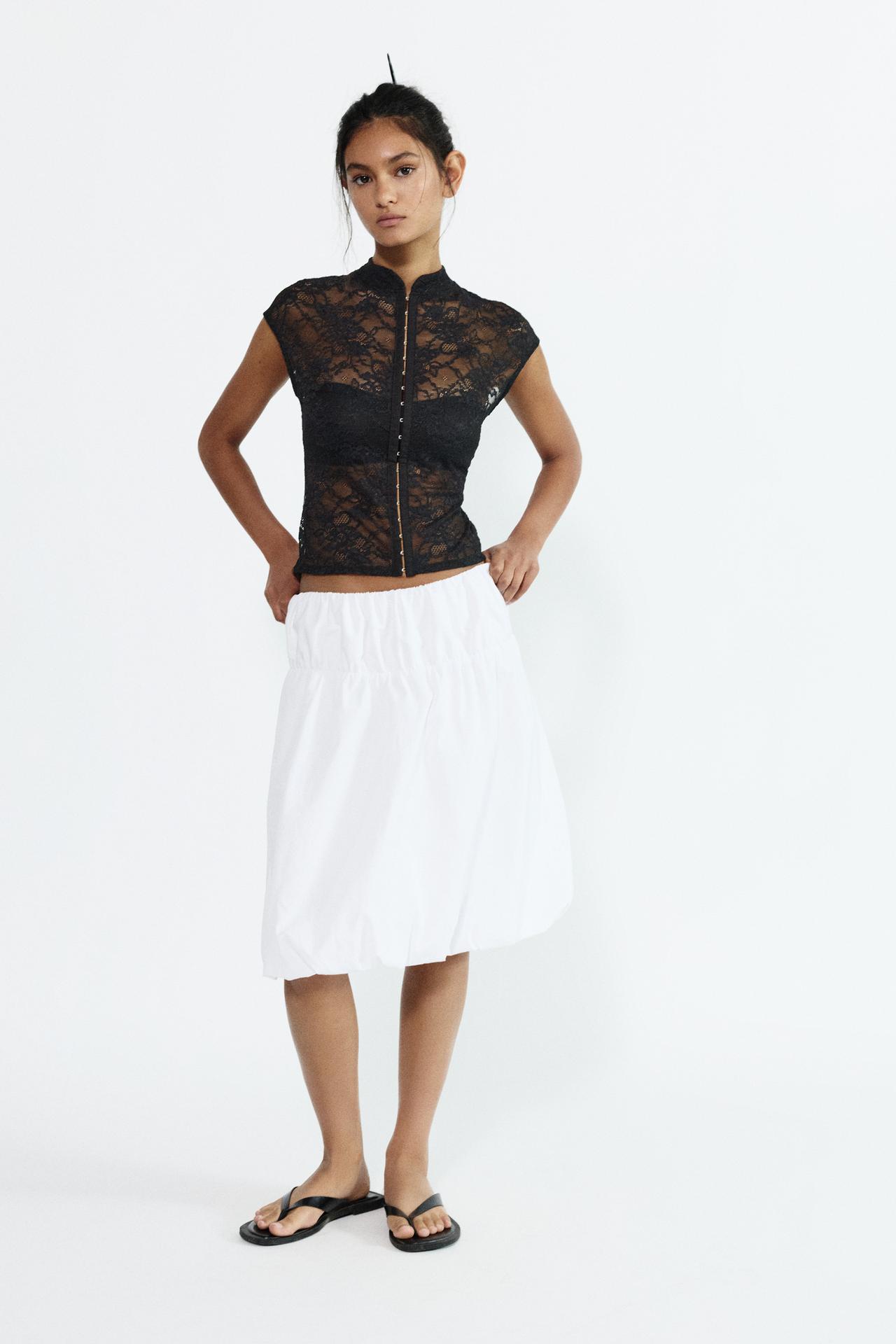 Lace stand collar top — Black