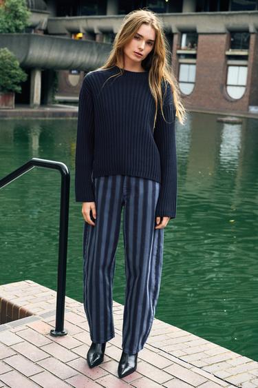 Striped barrel jeans — Dark blue 1