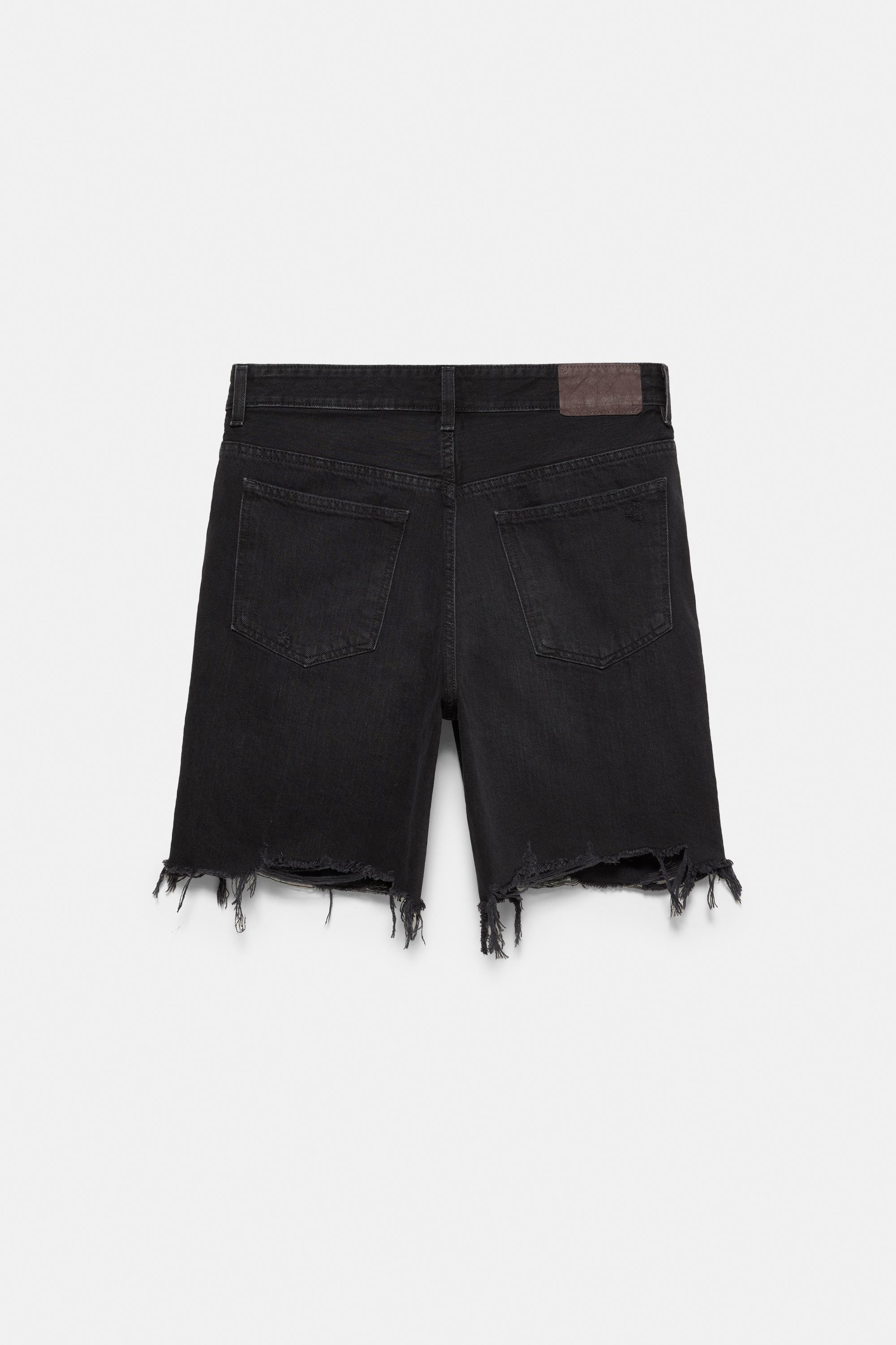 Straight-leg denim Bermuda shorts — Faded black