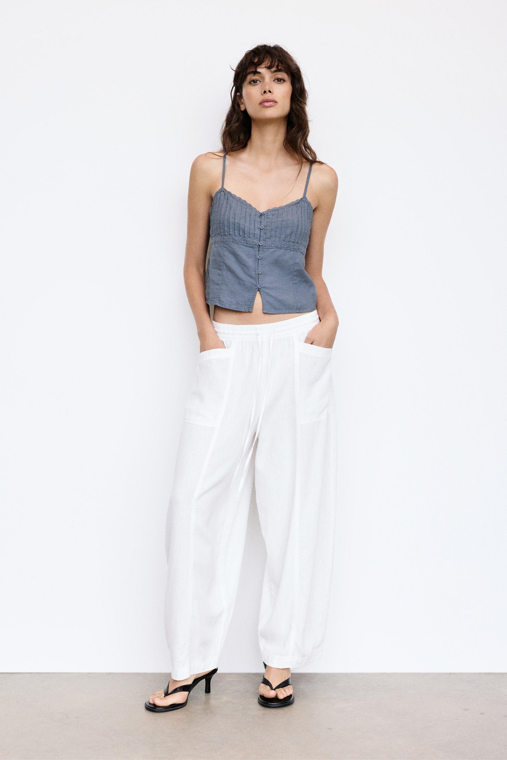 Linen blend camisole top — Blue