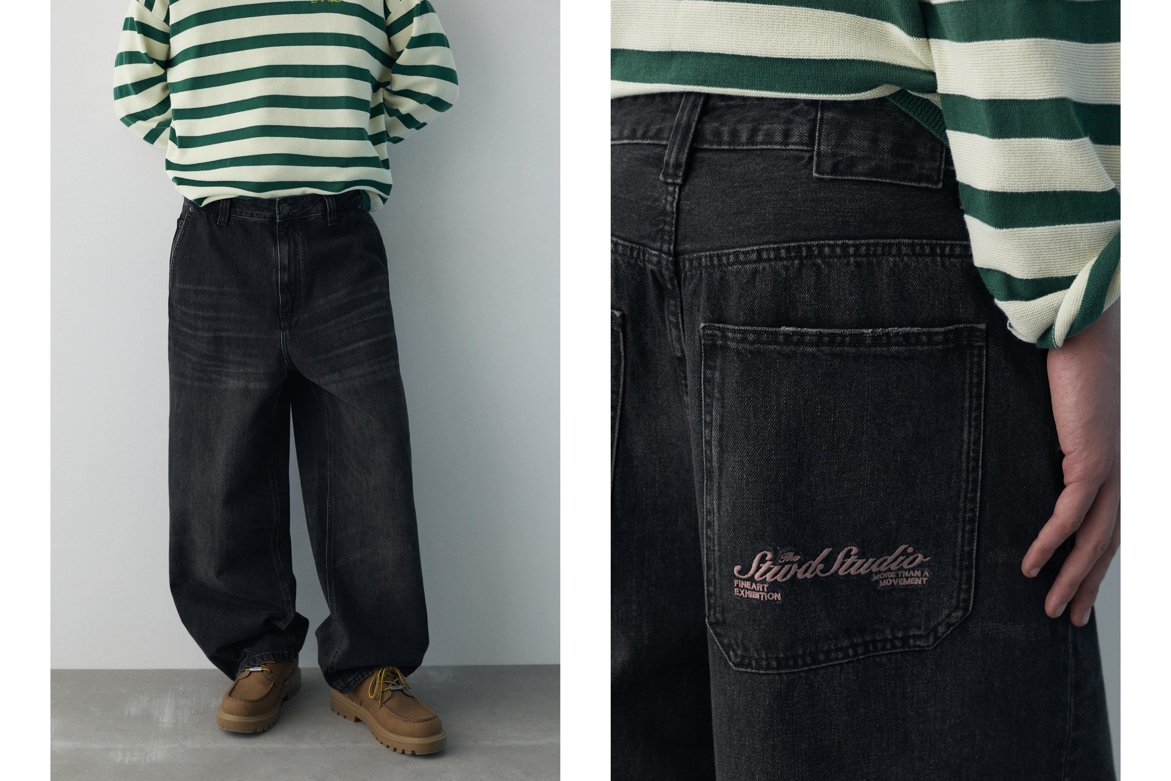 Embroidered skater jeans — Faded black