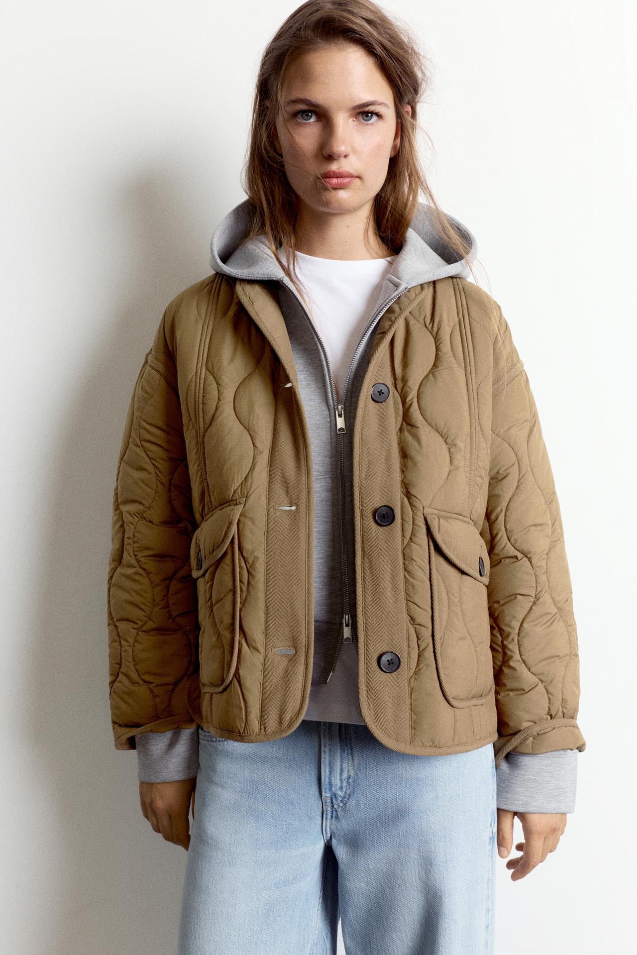 Puffer jacket with pockets — Dark khaki