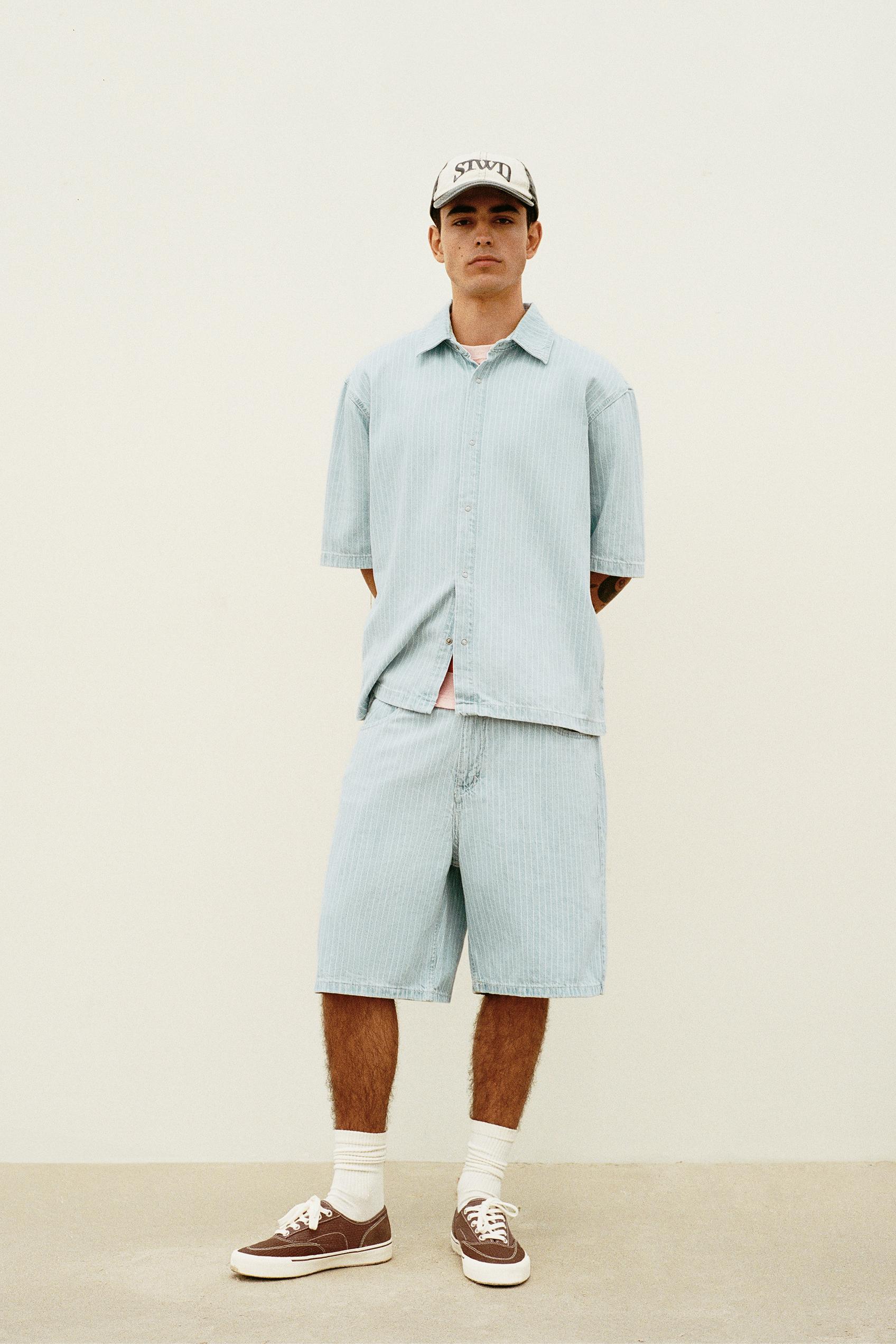 Denim striped short sleeve shirt — Pale indigo