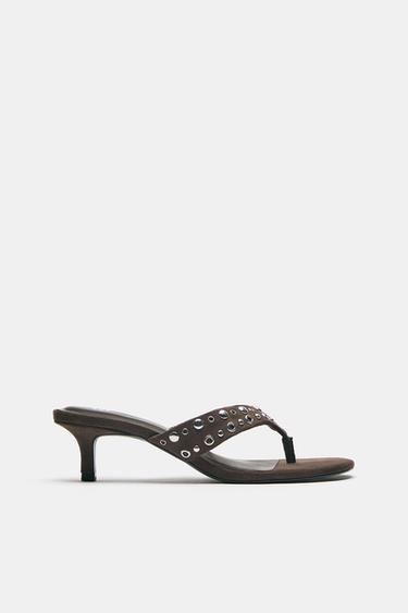 Heeled sandals with studs — Brown 1