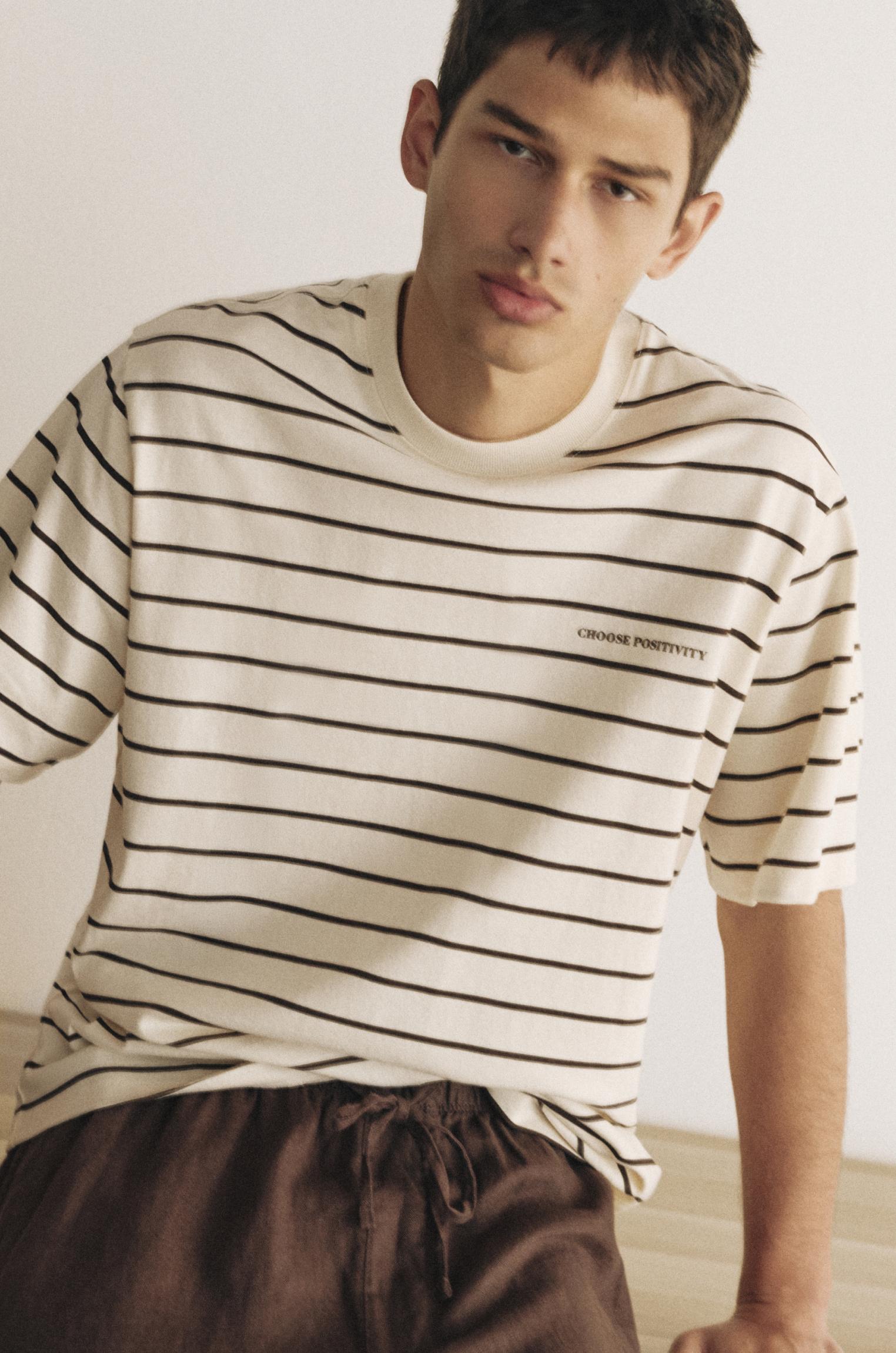 Striped slogan T-shirt — Yellow
