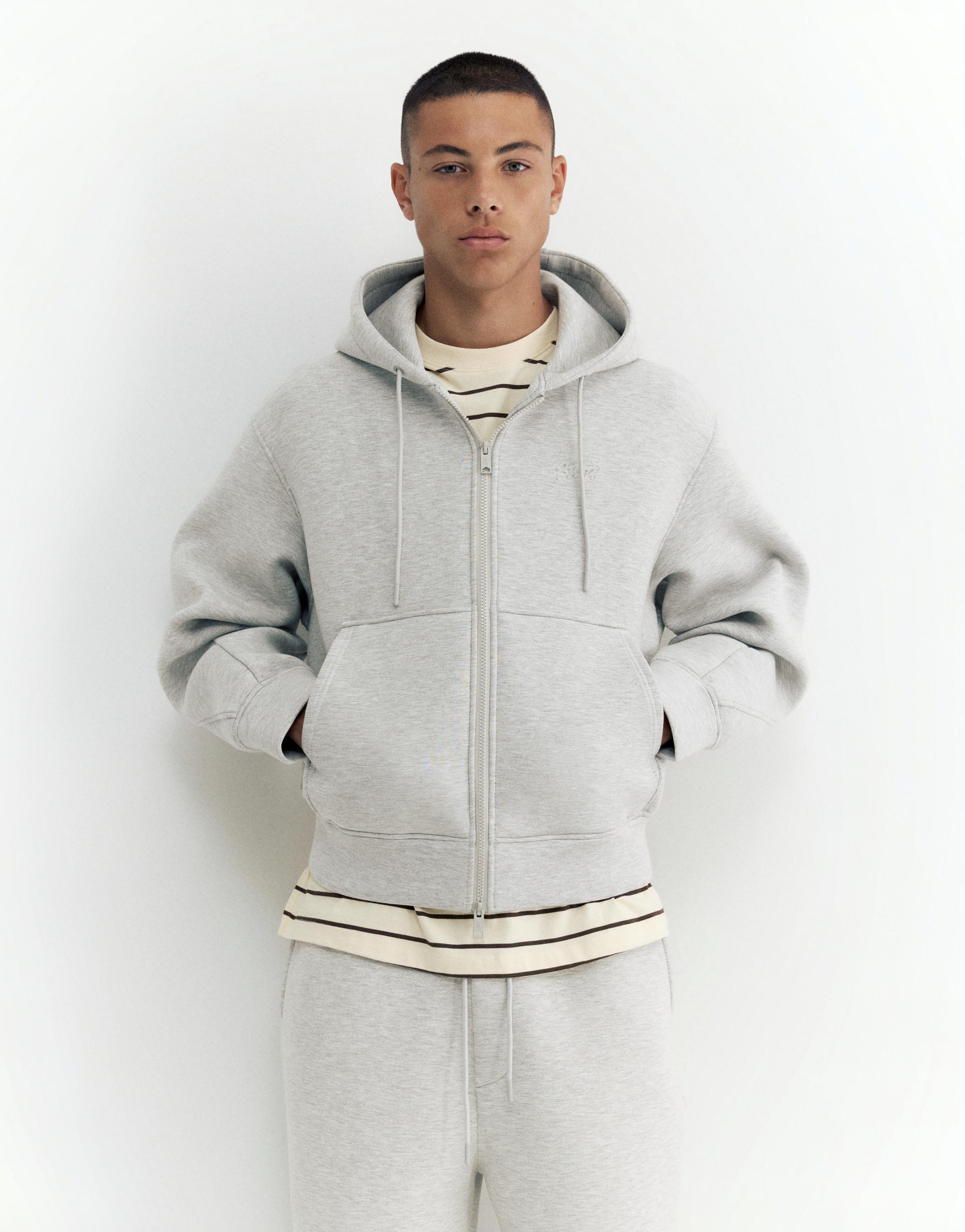 Neoprene-effect zip-up hoodie — Grey marl
