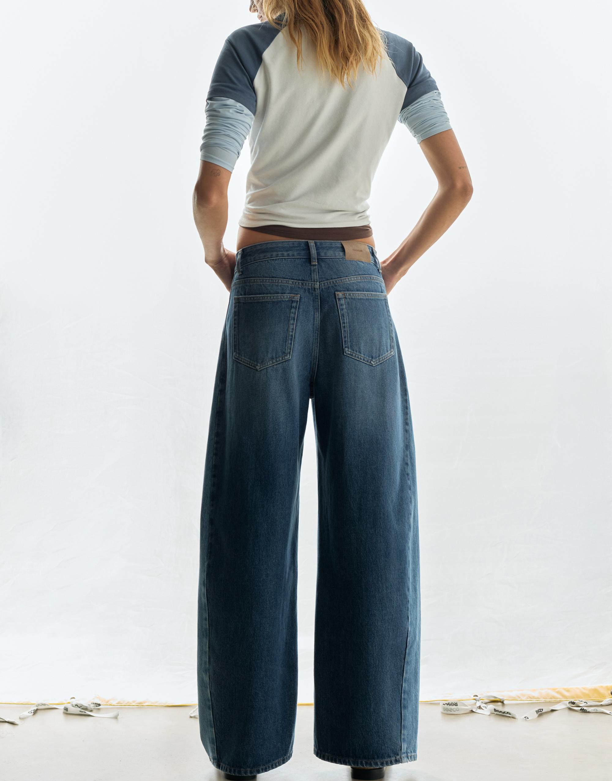 Pull&Bear Patchwork barrel jean görsel 8