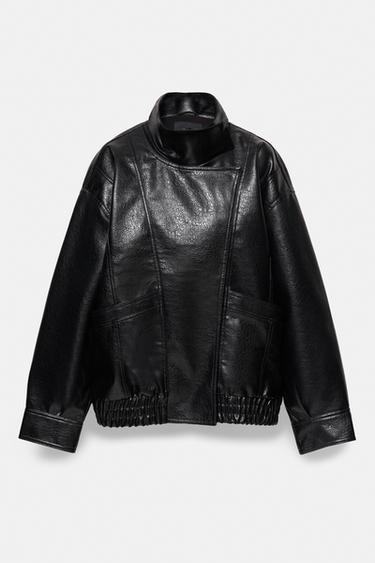 Leather effect high neck jacket — Black 7