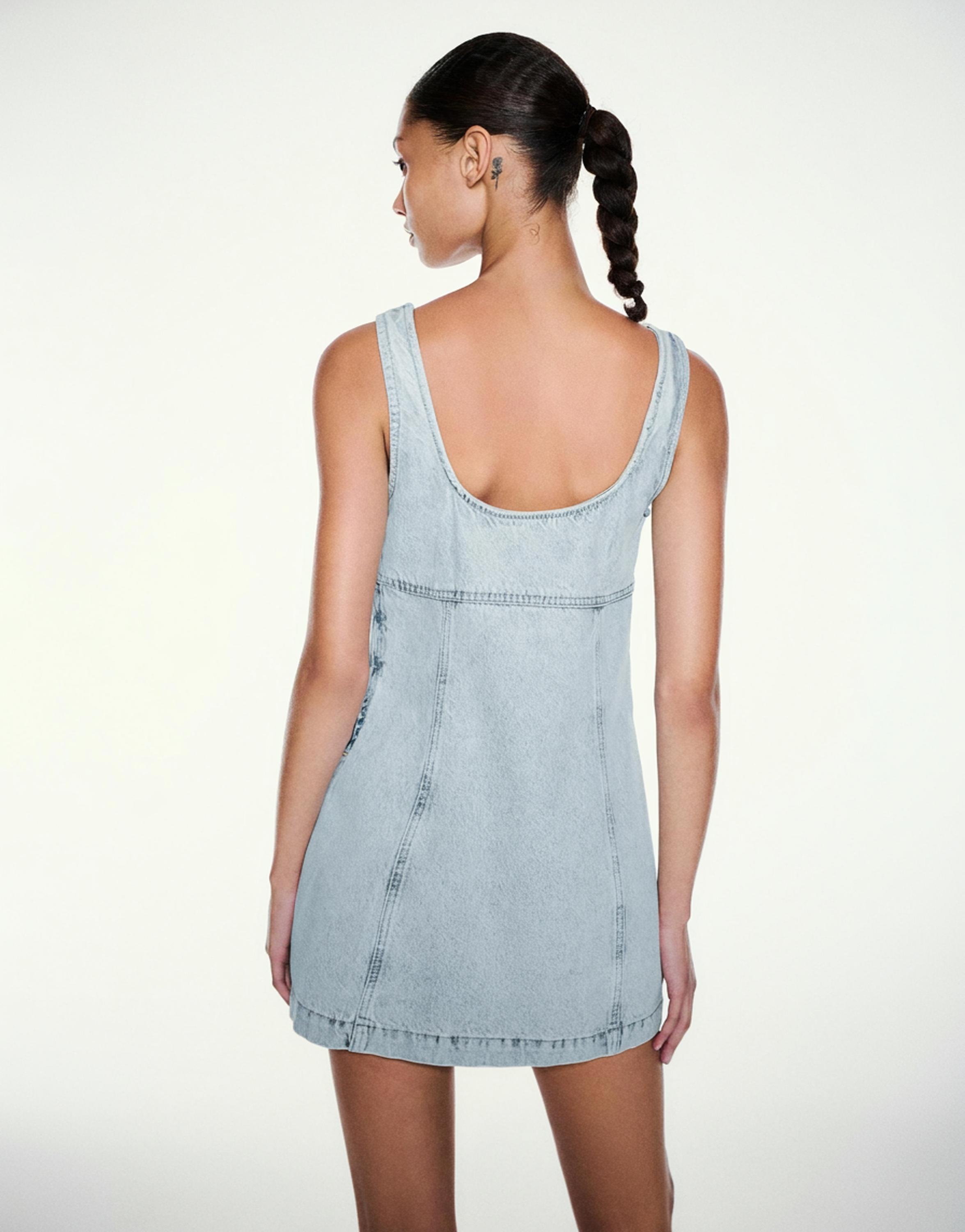 Short studded denim dress — Pale blue