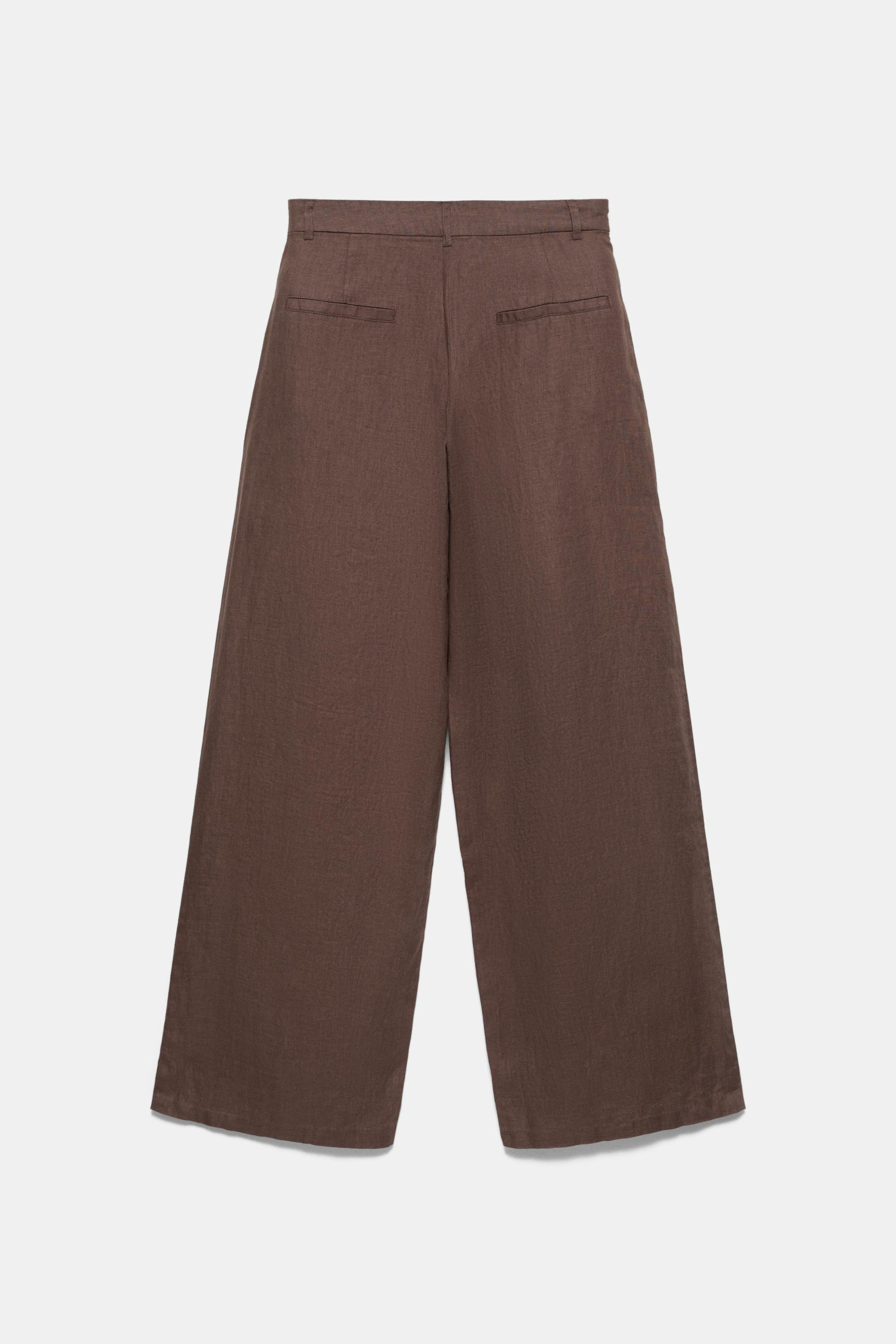 Wide-leg 100% linen trousers — Taupe