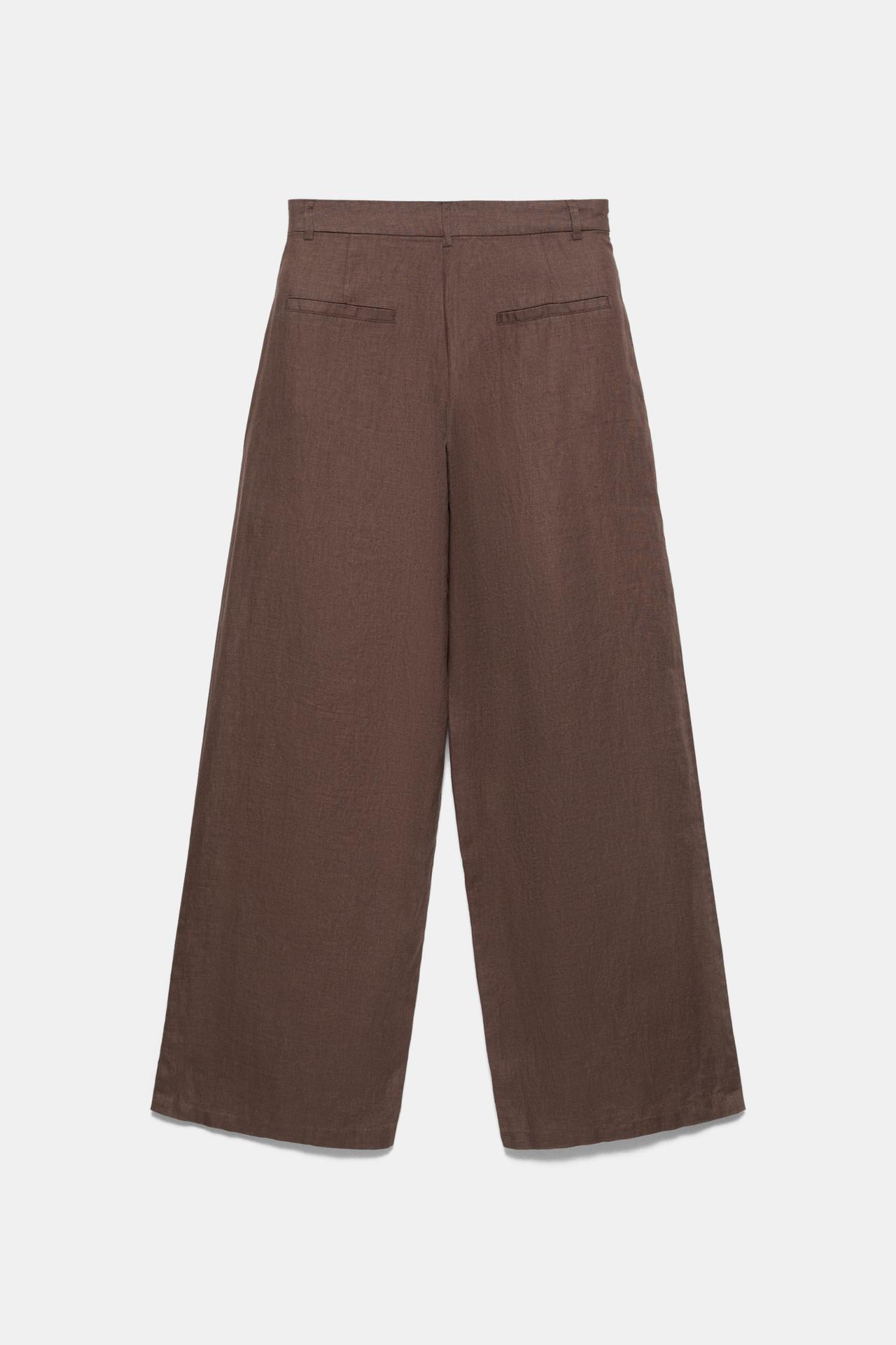 Wide-leg 100% linen trousers — Taupe