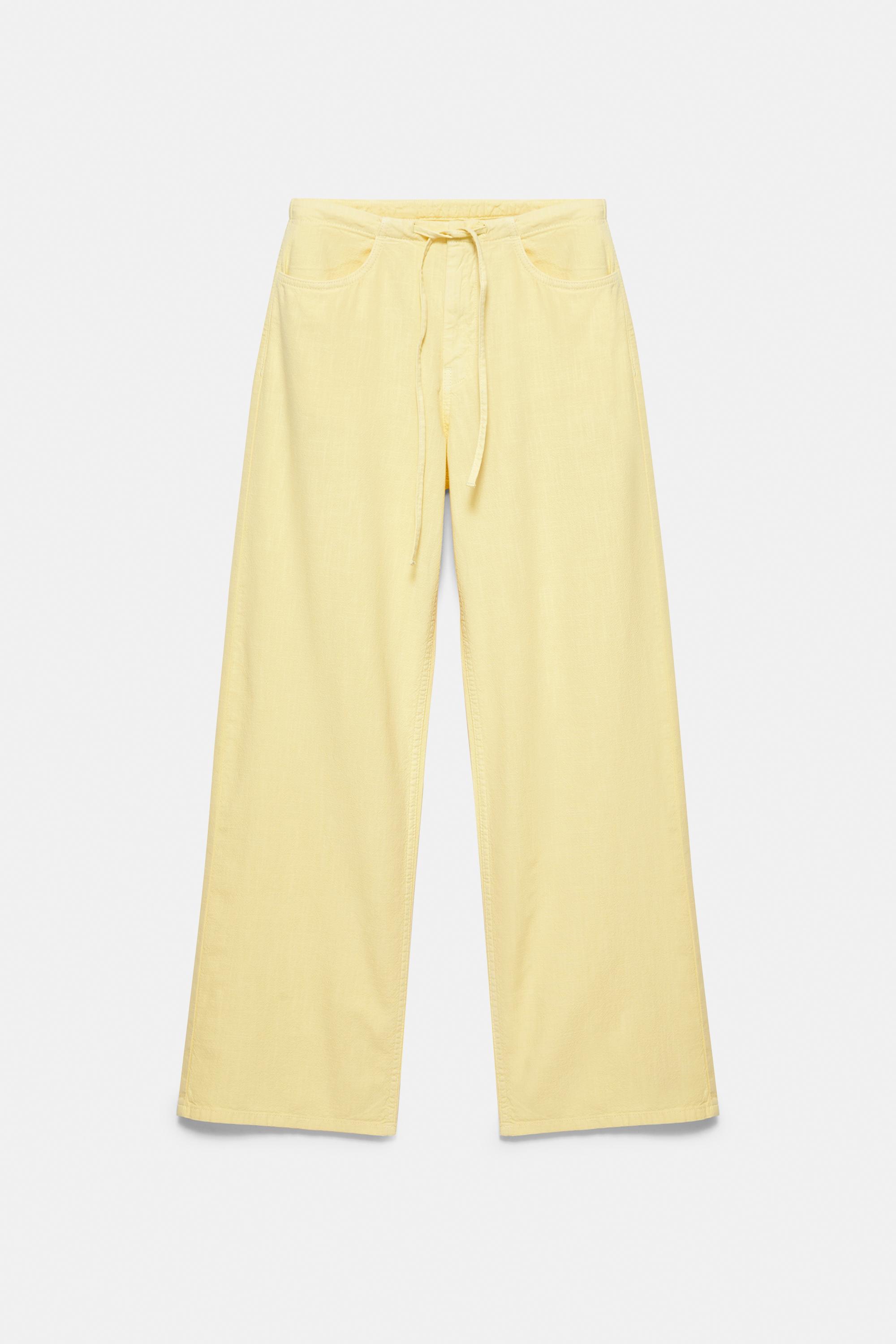 Yellow straight jeans with drawstring — Yellow