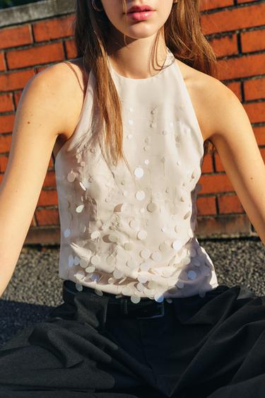 Halter sequin top — Ecru 3